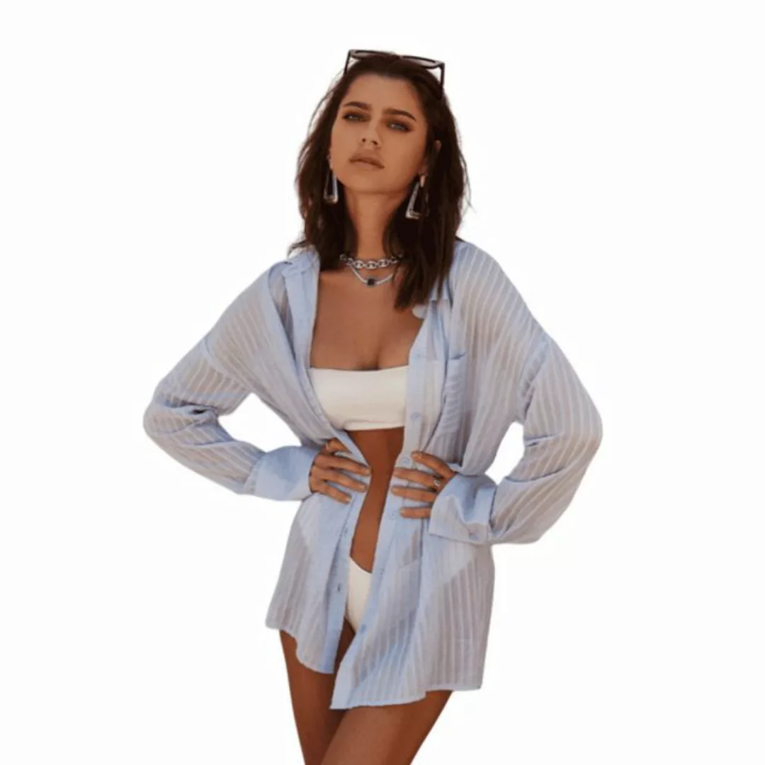 AUKUU Strandkleid Gestreiftes Hemd, locker sitzender Strand-Cardigan, Sonne günstig online kaufen