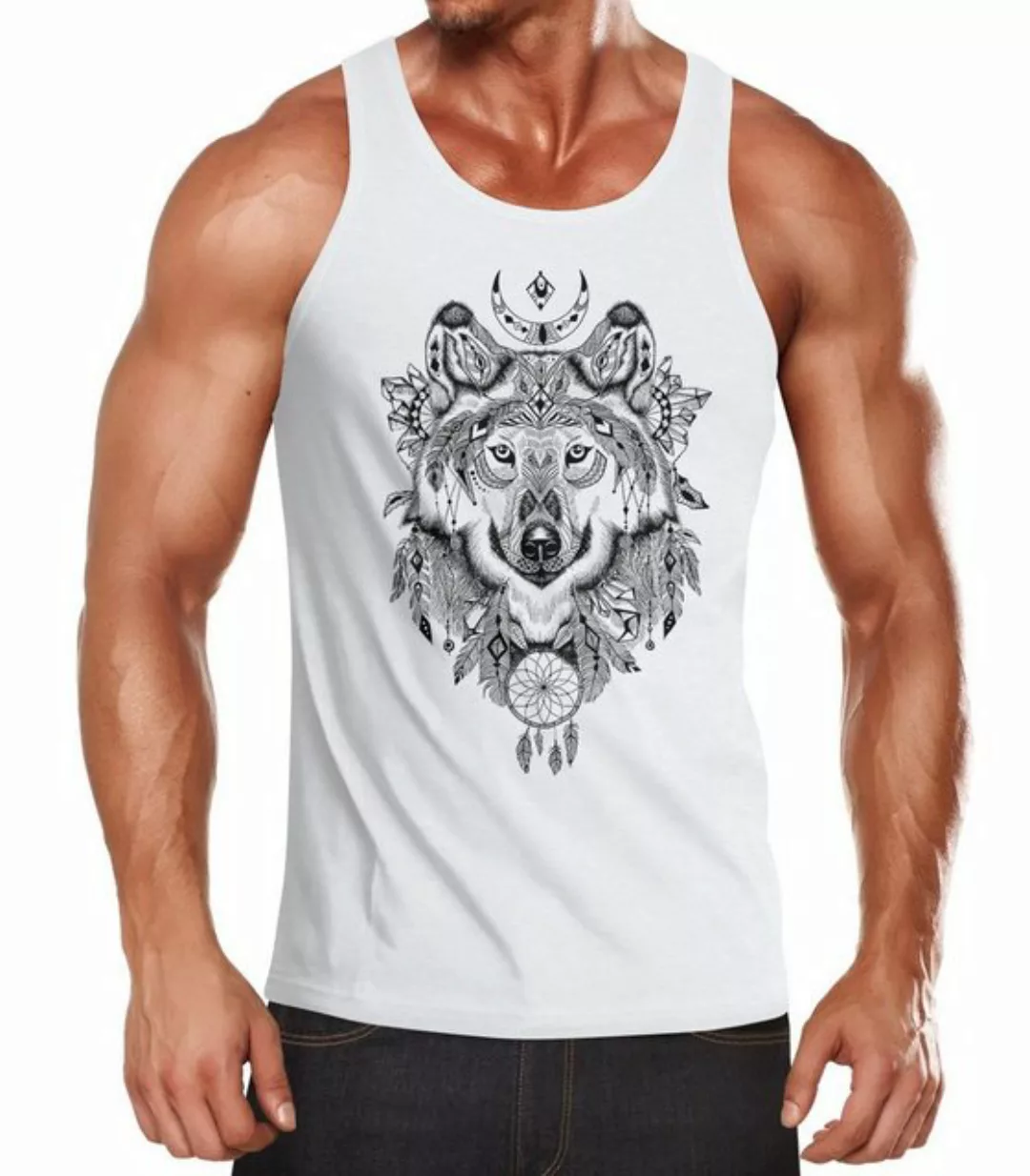 Neverless Tanktop Herren Tank Top Wolf Atzekenmuster Boho Bohamian Atzec An günstig online kaufen