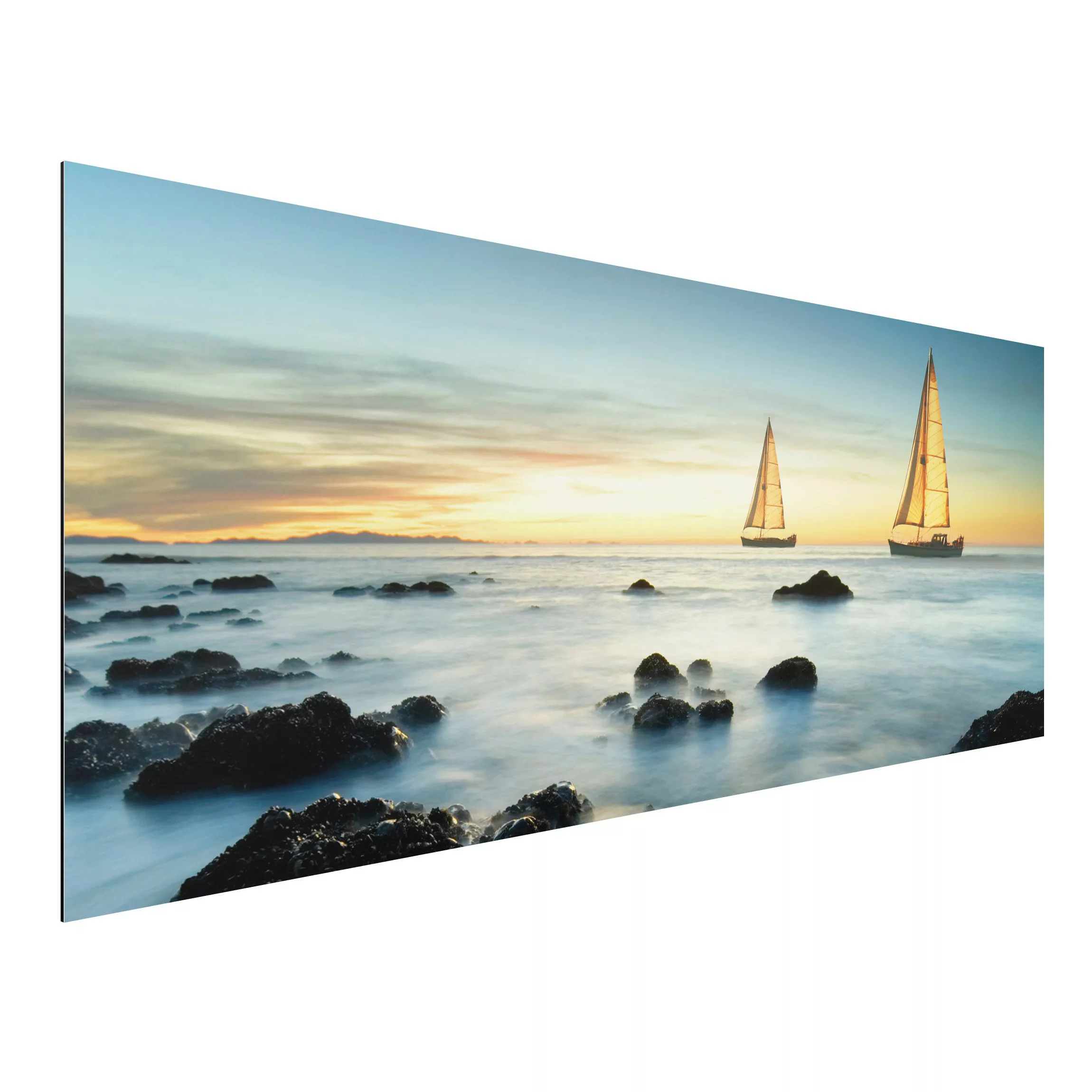 Alu-Dibond Bild Natur & Landschaft - Panorama Segelschiffe im Ozean günstig online kaufen