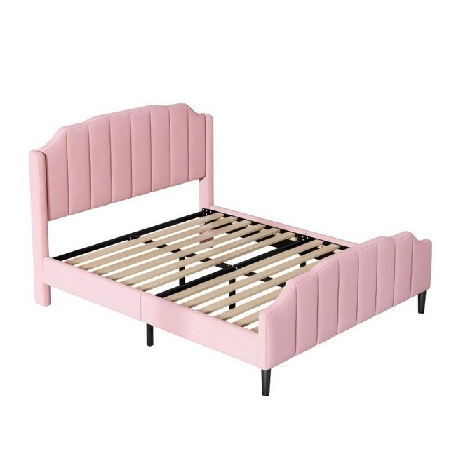 Odikalo Jugendbett Polsterbett Doppelbett Kopfteil Fußteil Beige/Rosa/Grau günstig online kaufen