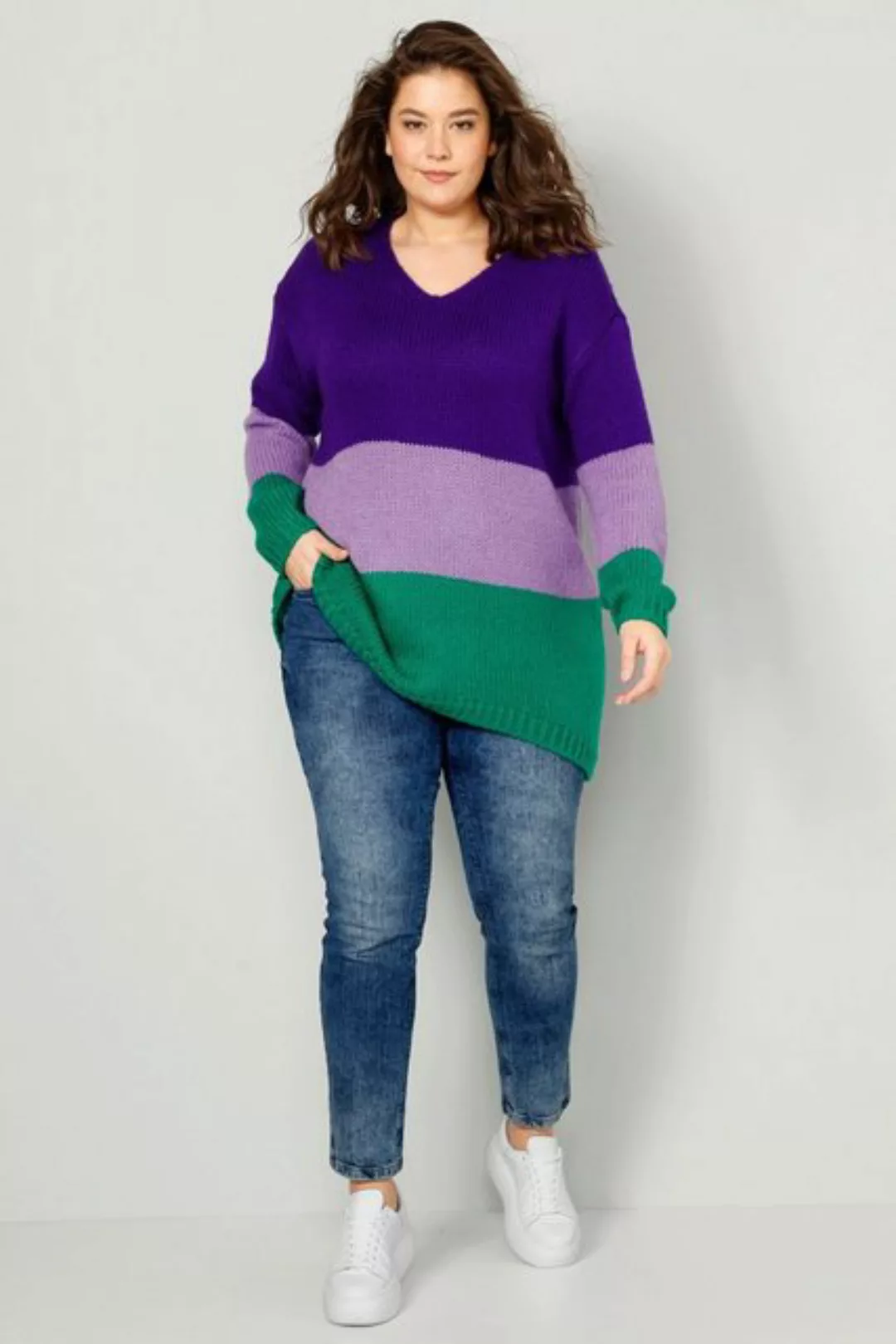 Angel of Style Strickpullover Pullover oversized Blockstreifen V-Ausschnitt günstig online kaufen