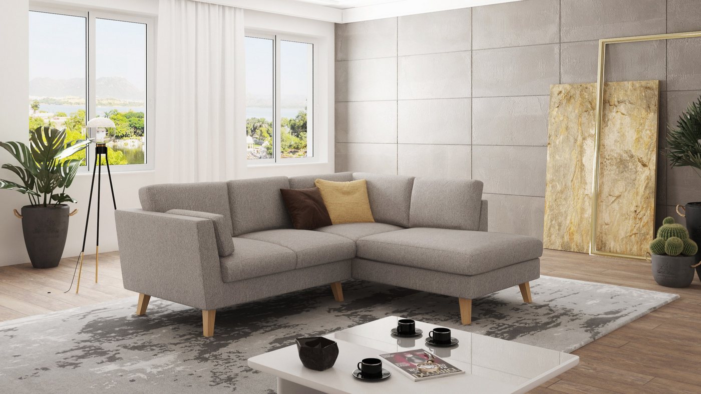 S-Style Möbel Ecksofa mit Holzfüßen im skandinavischen Stil Angeles günstig online kaufen