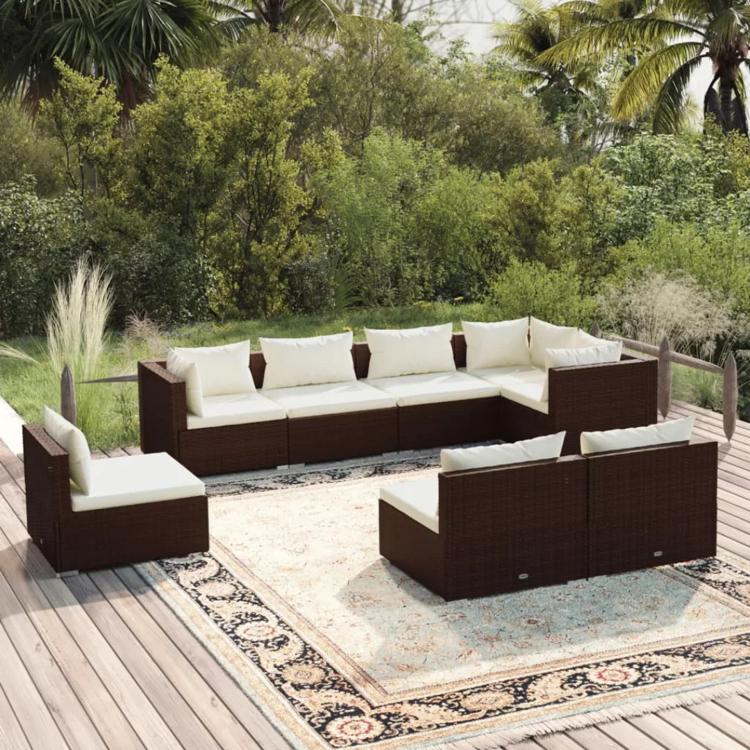 Vidaxl 8-tlg. Garten-lounge-set Mit Kissen Poly Rattan Braun günstig online kaufen