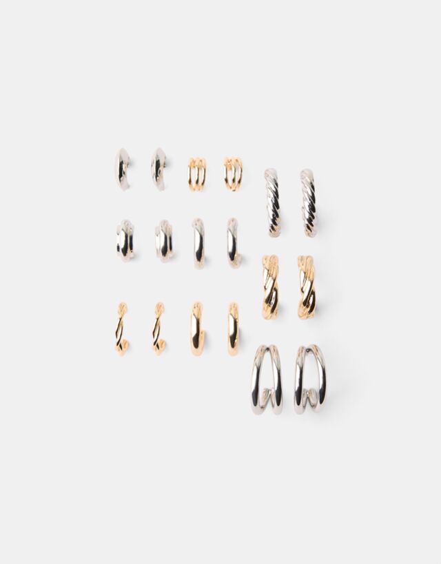 Bershka 9er-Pack Ohrringe In Ring-Form Damen Silber günstig online kaufen