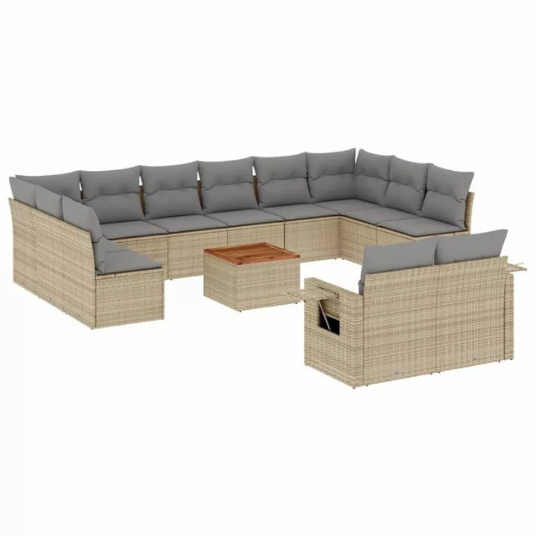 vidaXL Loungesofa 13-tlg. Garten-Sofagarnitur mit Kissen Beige Poly Rattan, günstig online kaufen