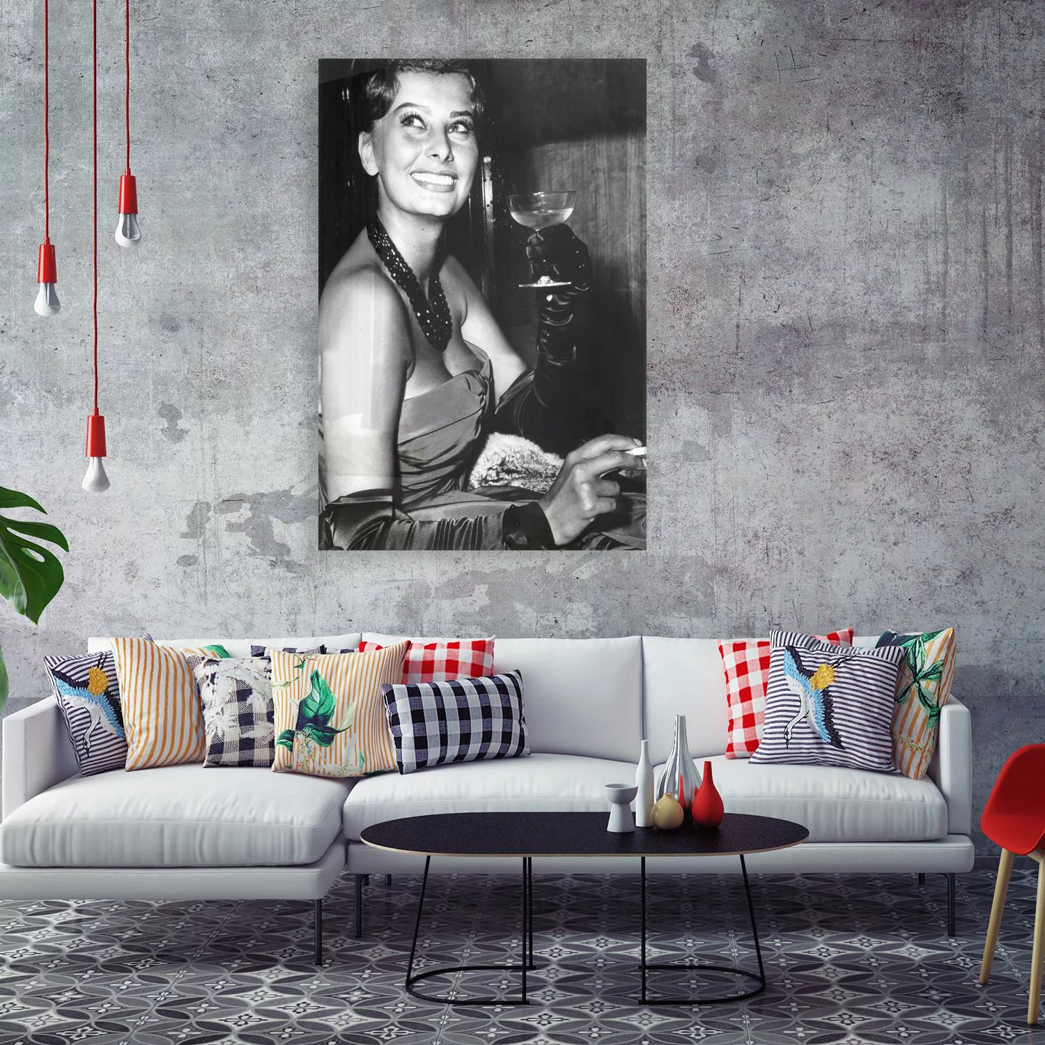 queence Acrylglasbild "Sophia Loren mit Champagne", Schwarz-Weiß-Frau-Stars günstig online kaufen