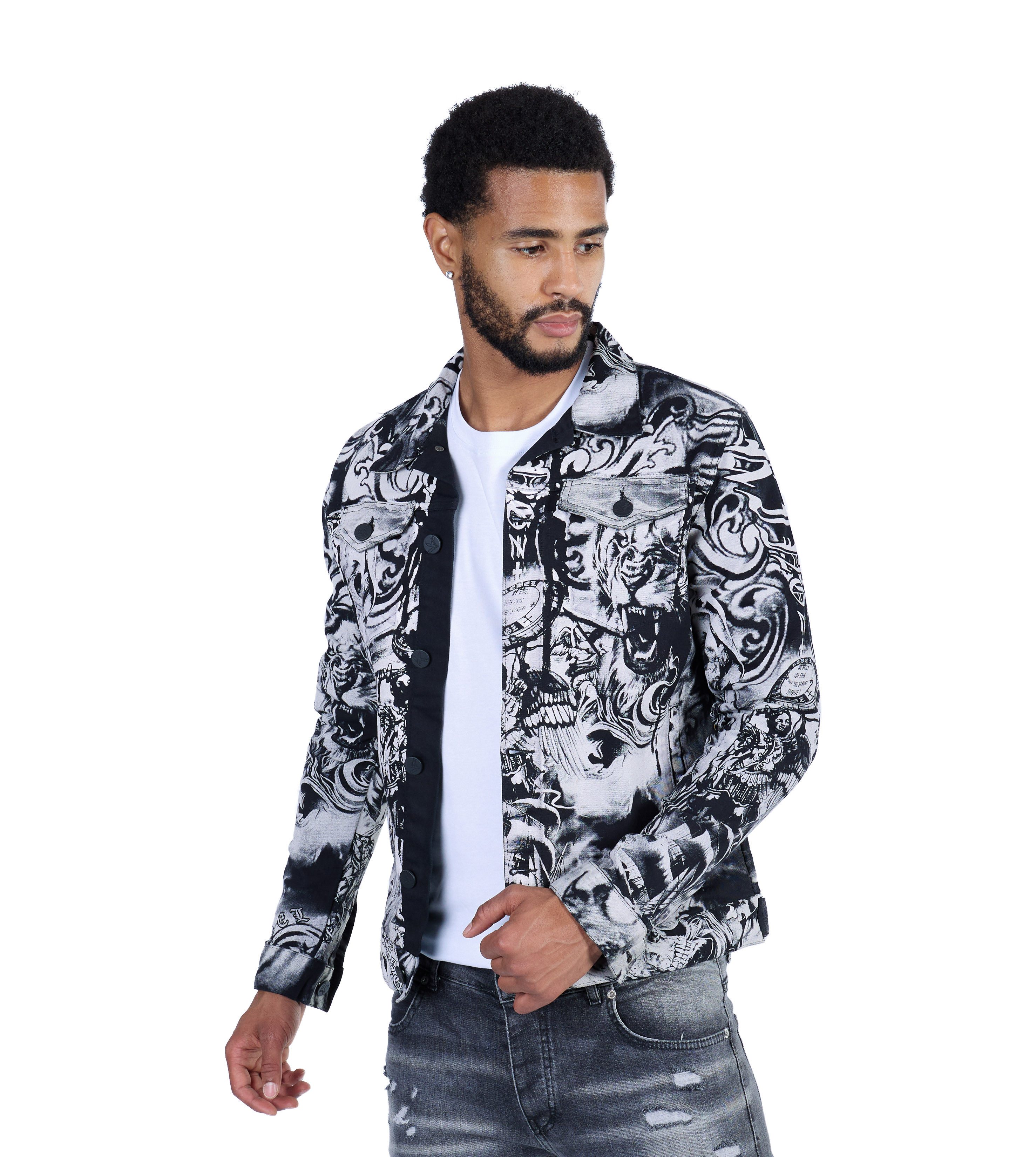 KINGZ Jeansjacke Herren Designer TATTOO Jeansjacke günstig online kaufen