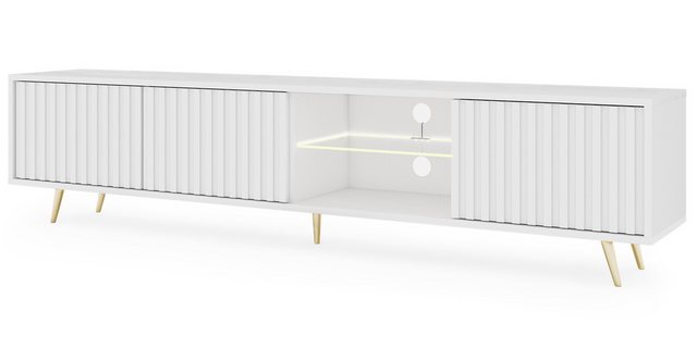 Selsey TV-Schrank BELLO mit goldenen Füßen, Lamellenfronten und LED, 175 cm günstig online kaufen