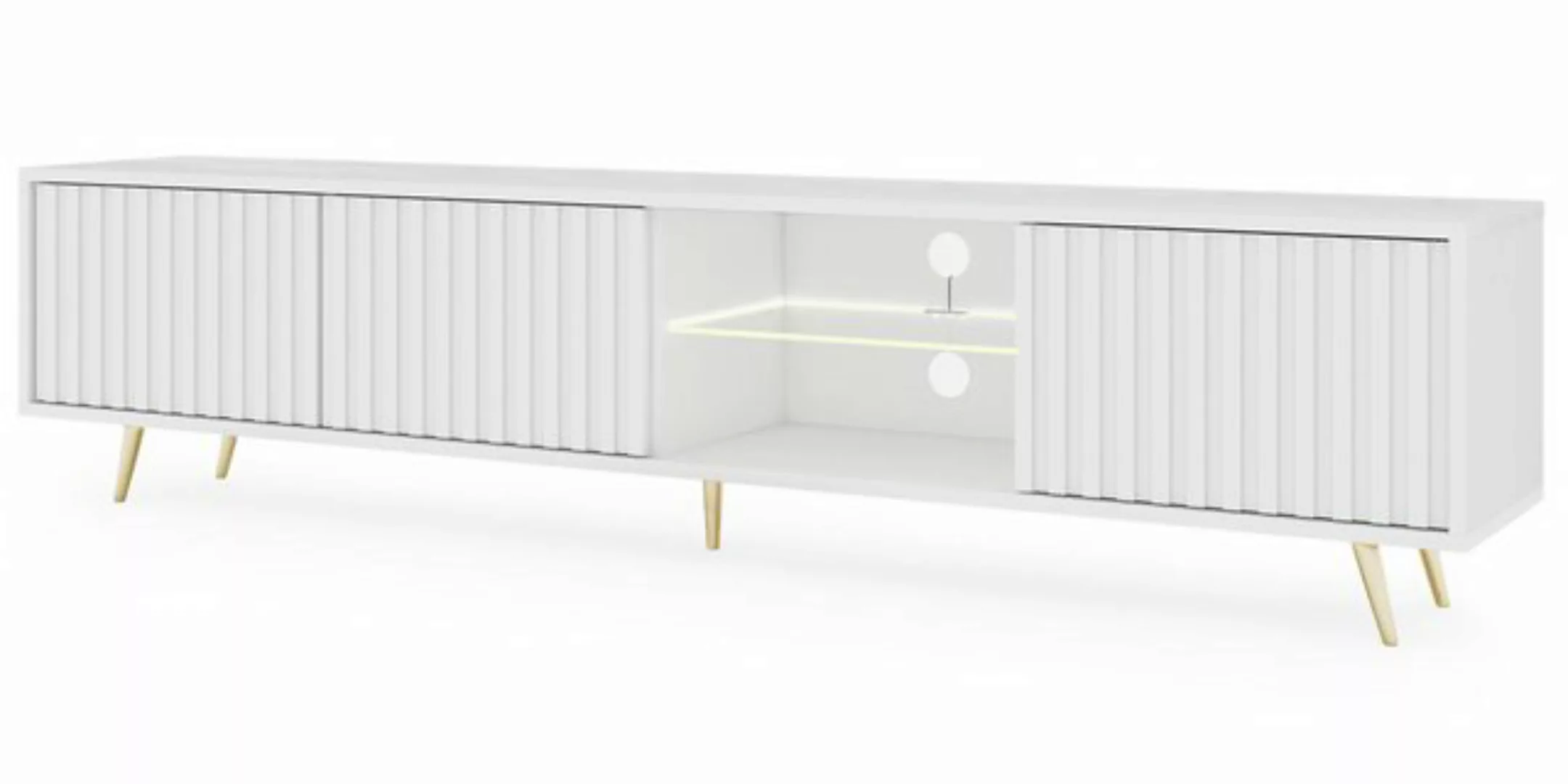 Selsey TV-Schrank BELLO mit goldenen Füßen, Lamellenfronten und LED, 175 cm günstig online kaufen