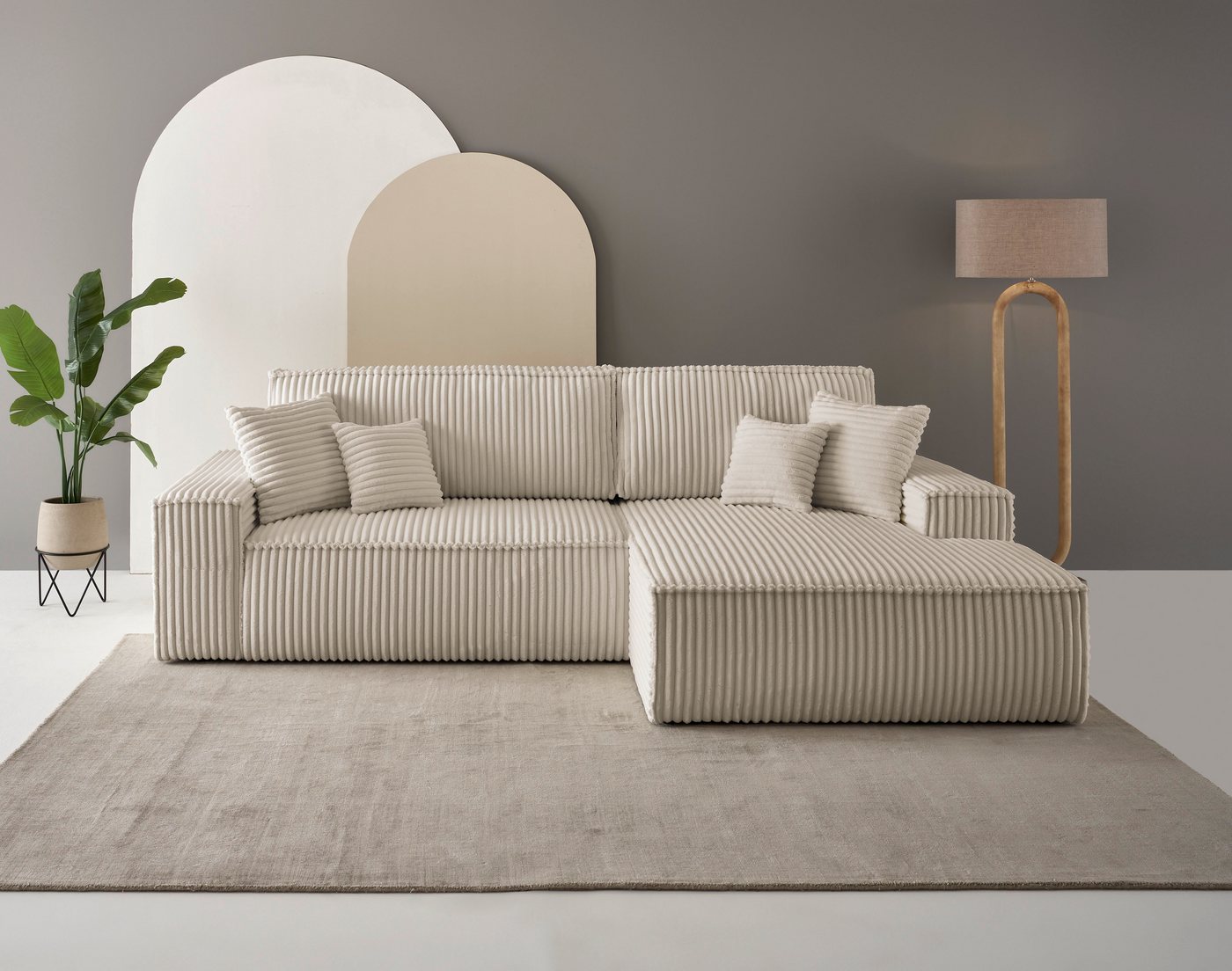 andas Ecksofa Finnley Schlafsofa 267 cm in Bouclé, Struktur fein u. Cord, L günstig online kaufen