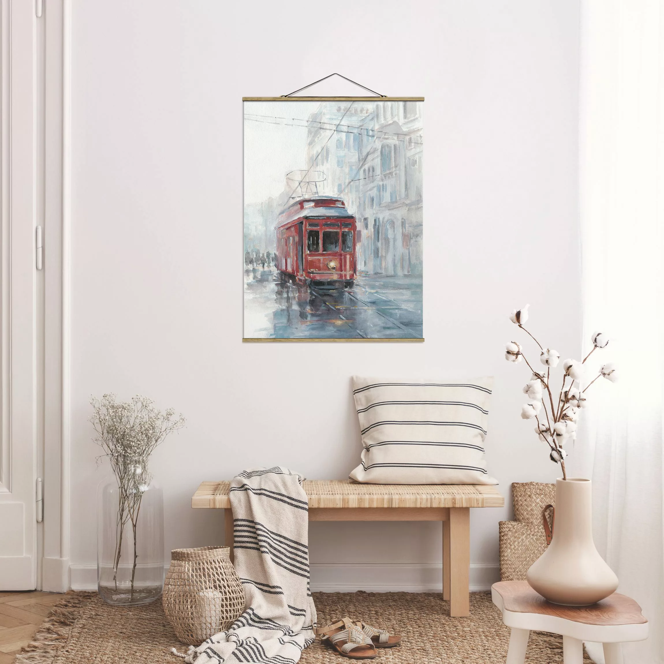 Stoffbild Kunstdruck mit Posterleisten - Hochformat Straßenbahn-Studie II günstig online kaufen