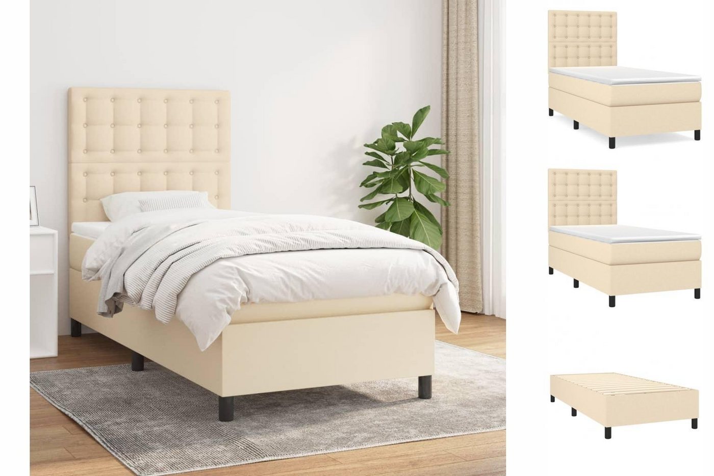 vidaXL Bettgestell Boxspringbett mit Matratze Creme 80x200 cm Stoff Bett Be günstig online kaufen