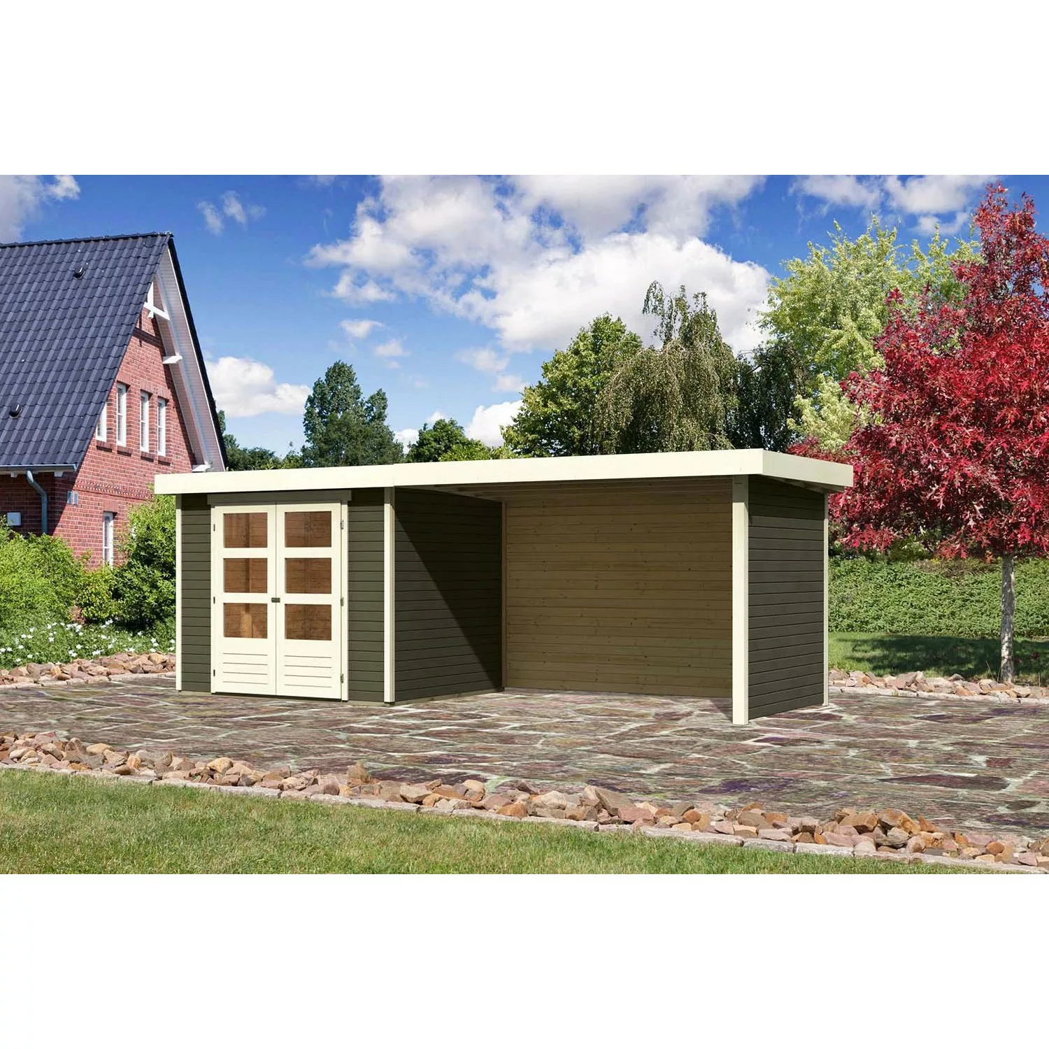 Karibu Holz-Gartenhaus Boras Terragrau Flachdach Lackiert 238 cm x 213 cm günstig online kaufen