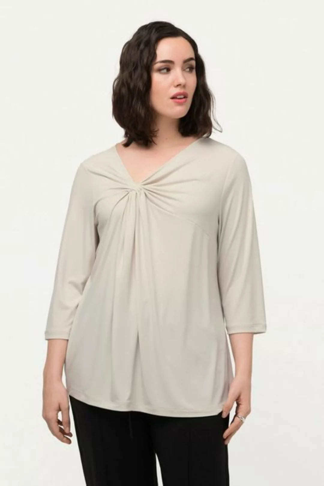 Ulla Popken Rundhalsshirt T-Shirt drapiert asymmetrischer V-Ausschnitt günstig online kaufen