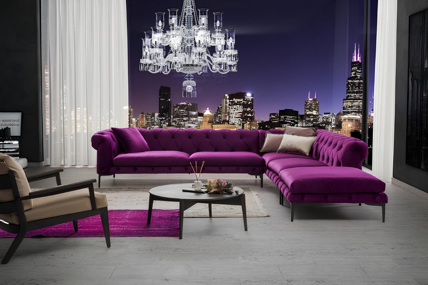 Xlmoebel Ecksofa Violettes Luxus Chesterfield Ecksofa Polstersofa Sitzgarni günstig online kaufen