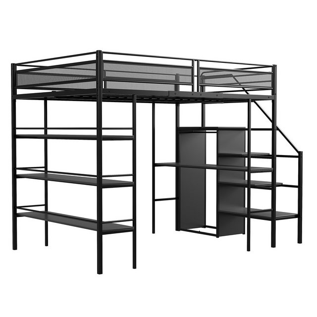 Flieks Hochbett Metallbett 140x200cm mit Schreibtisch Stauraumtreppe Kleide günstig online kaufen