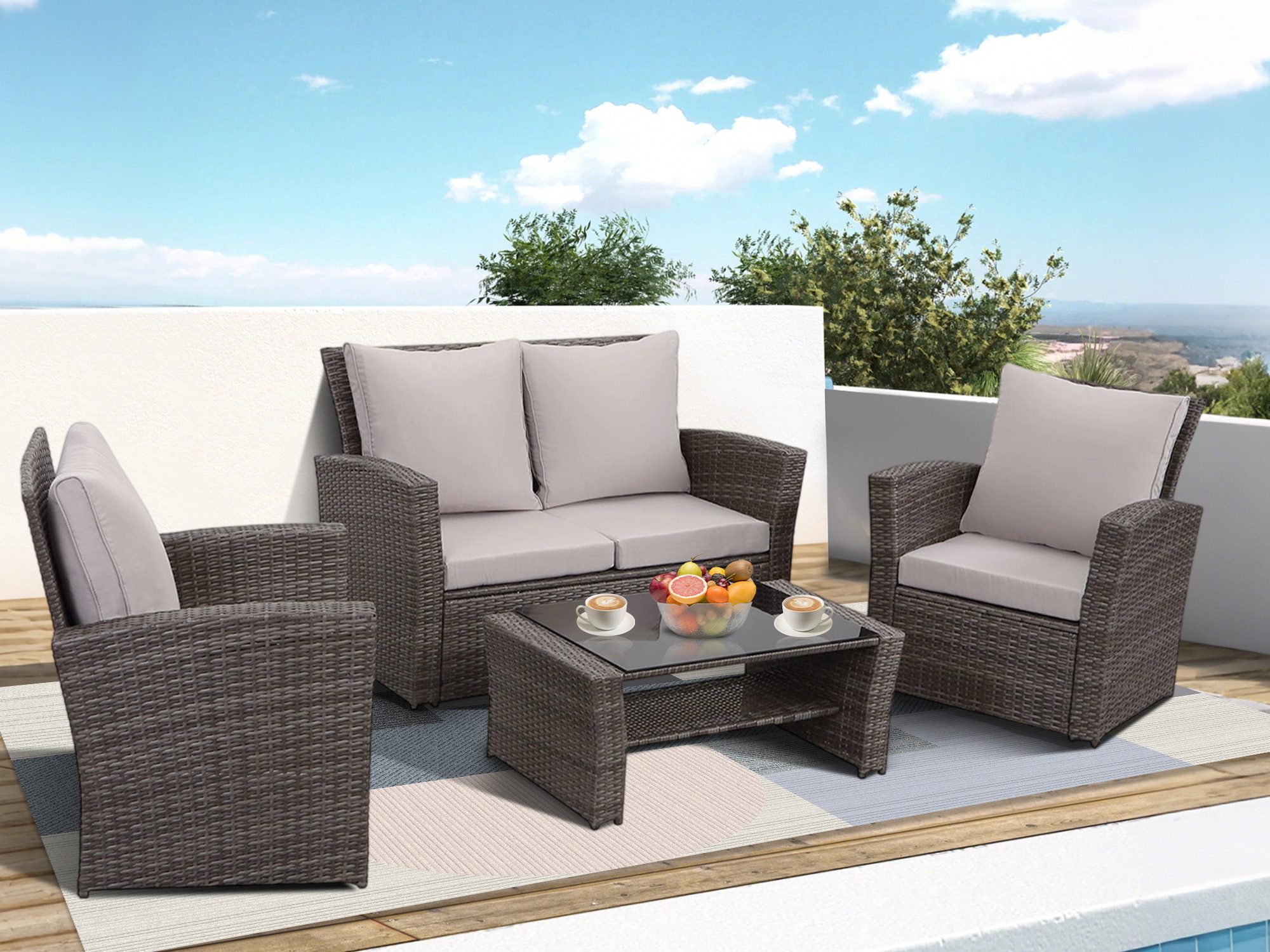 MeXo Gartenlounge-Set, (Handgefertigtes Polyrattan Gartenmöbel Set, günstig online kaufen
