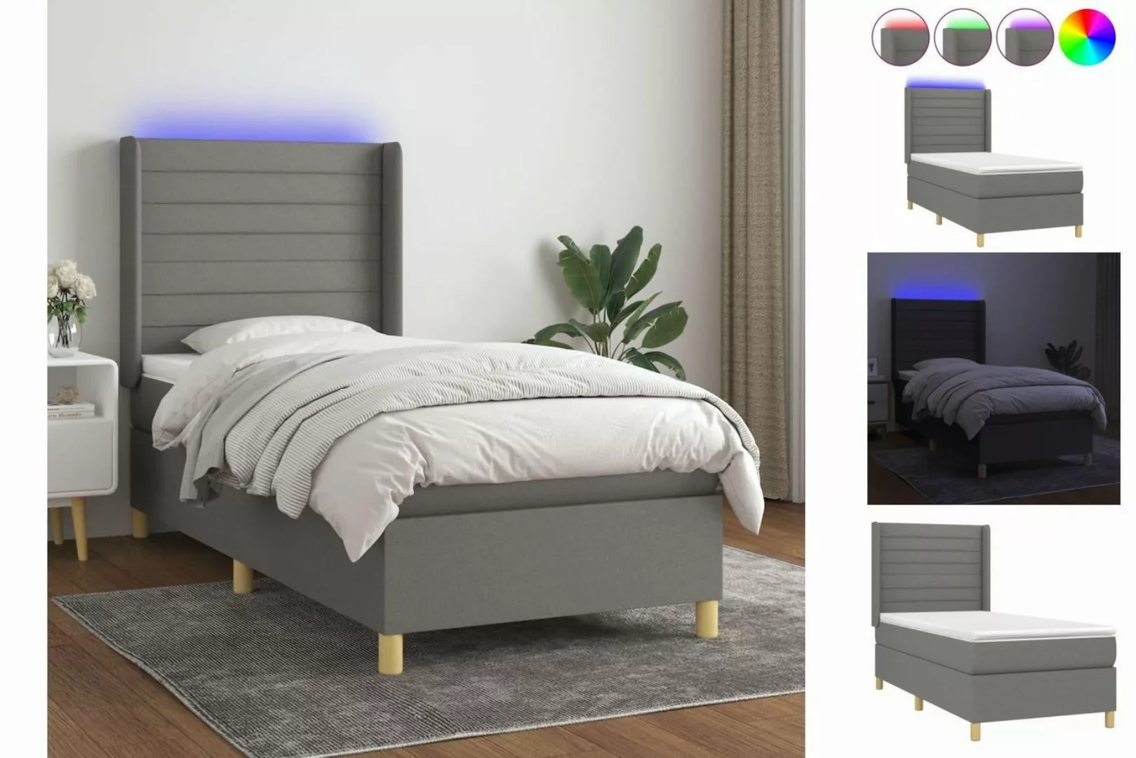 vidaXL Boxspringbett Bett Boxspringbett mit Matratze und LED Stoff (90 x 20 günstig online kaufen