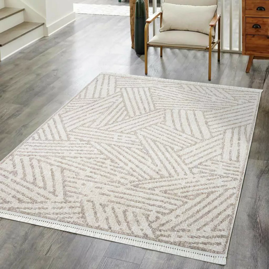 Carpet City Teppich »CLASICO 9161«, rechteckig, Kurzflor, Fransen, Geometri günstig online kaufen