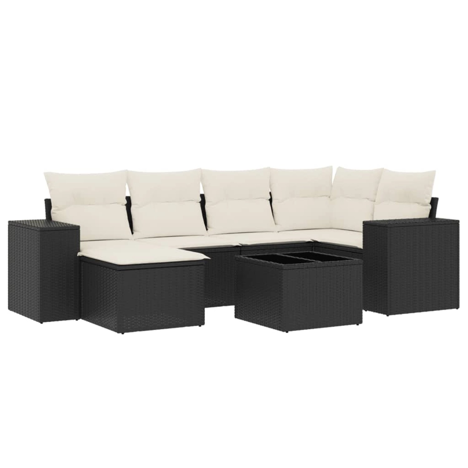 vidaXL 7-Tlg Garten-Sofagarnitur mit Kissen Schwarz Poly Rattan 3255203 günstig online kaufen