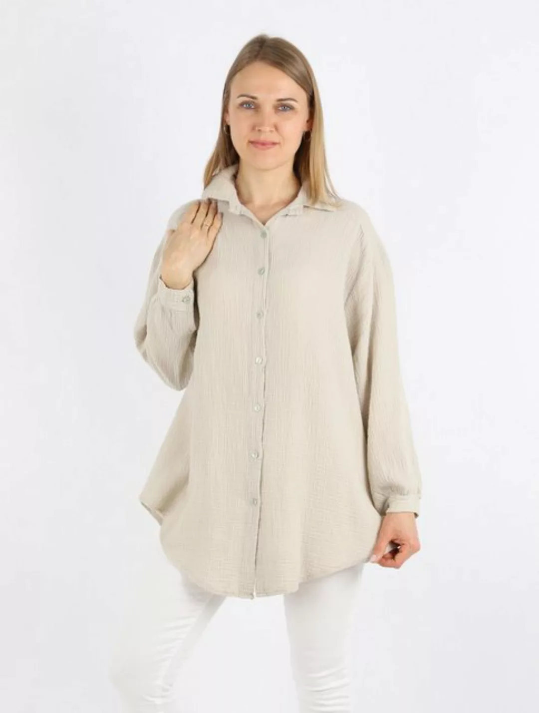 MIRROSI Longbluse Damen Musselin 100% Baumwolle Bluse OVERSIZE Design (Einh günstig online kaufen
