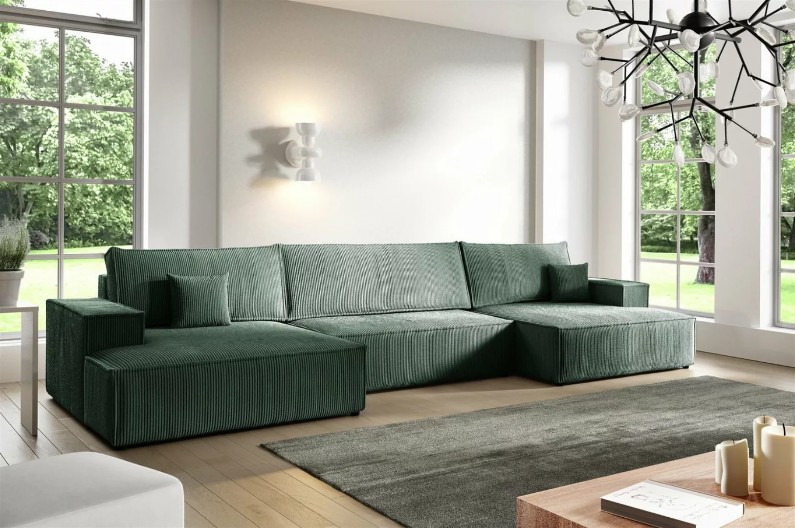 Fun Möbel Wohnlandschaft Sofa in U-Form mit Schlaffunktion CORUNIA Stoff Po günstig online kaufen