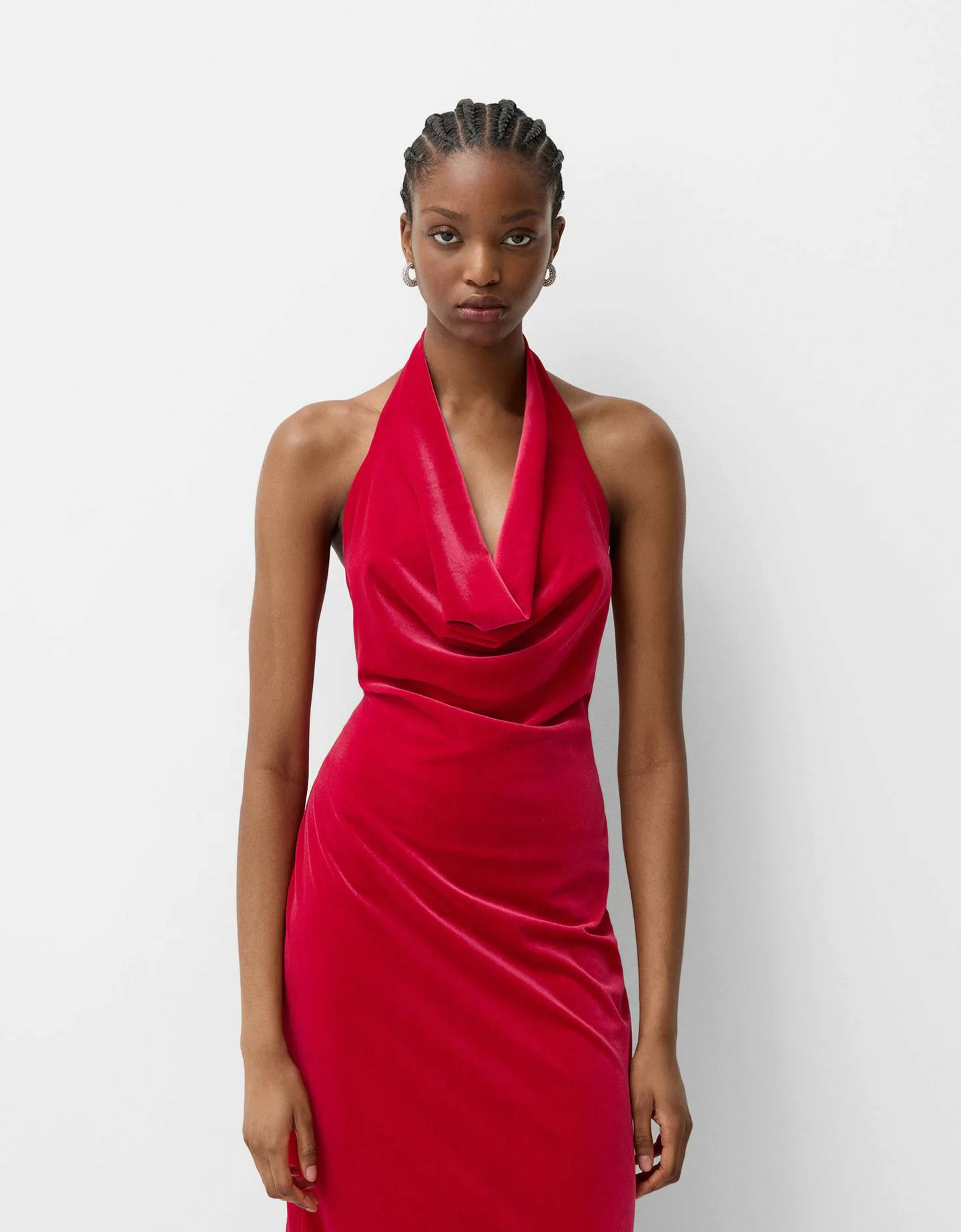 Bershka Velvet Midikleid Neckholder Damen Xs Rot günstig online kaufen