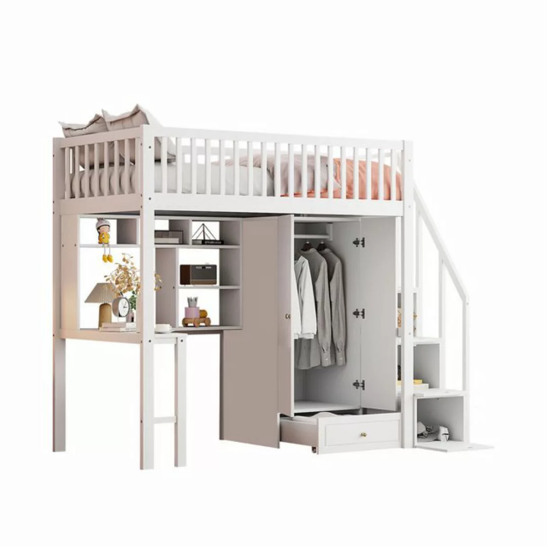 REDOM Kinderbett mit großem Kleiderschrank Regal und Tisch (Hochbett 90x200 günstig online kaufen