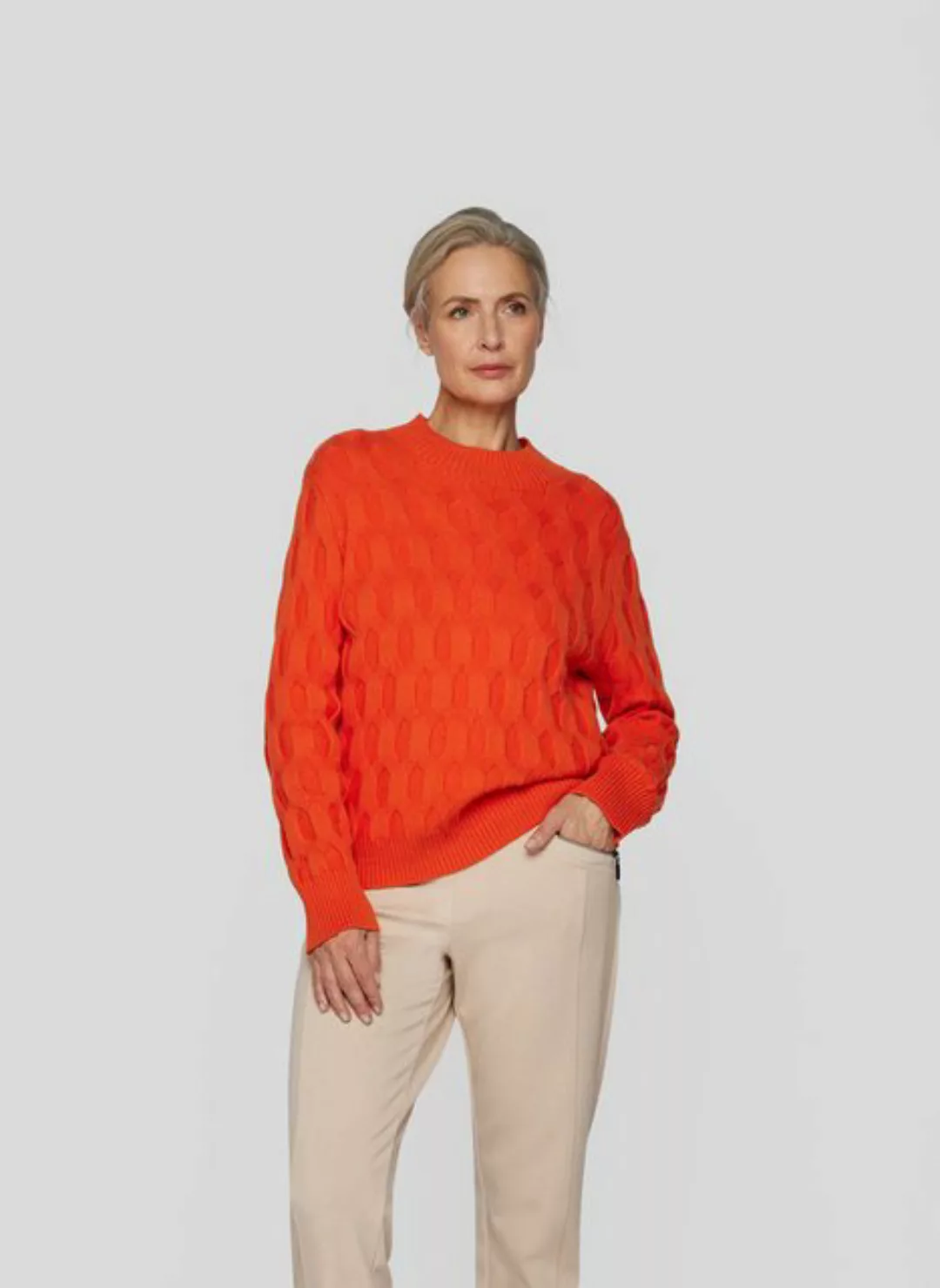 Rabe Strickpullover RABE Modischer Zopfmuster-Pullover in Orange günstig online kaufen