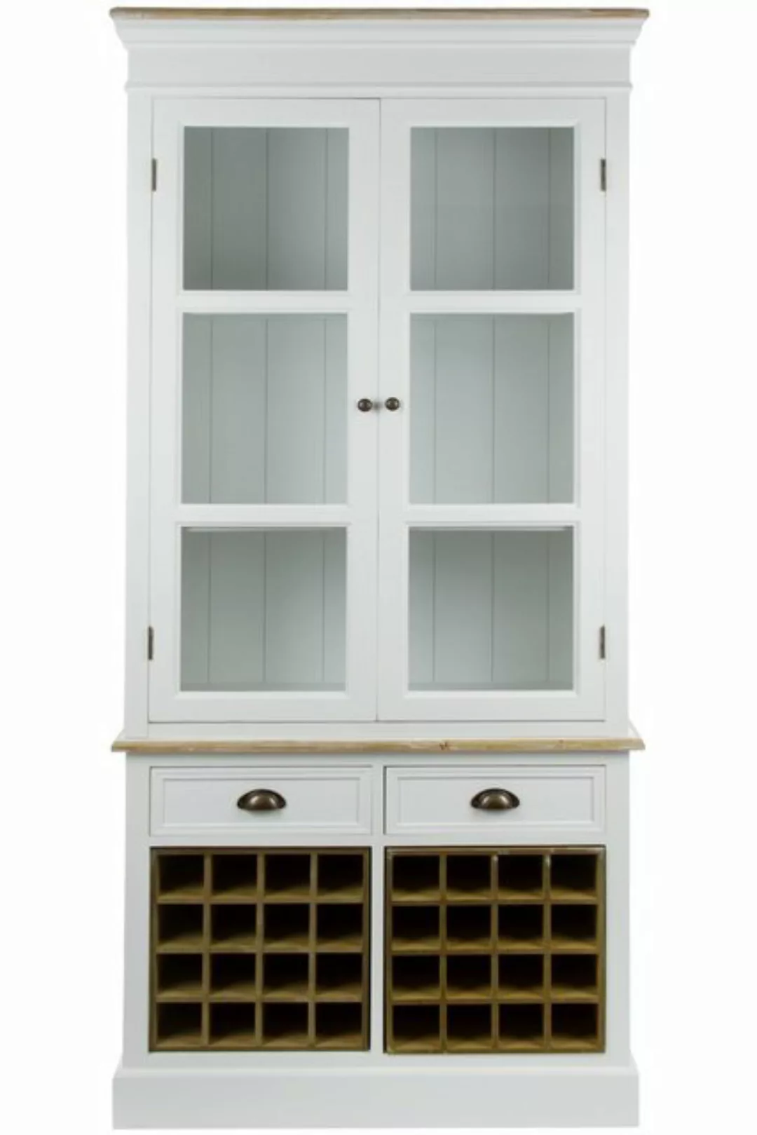 Wohnando Vitrine Weißer Vitrinenschrank "Clara", Flaschenfächer, Landhaus a günstig online kaufen