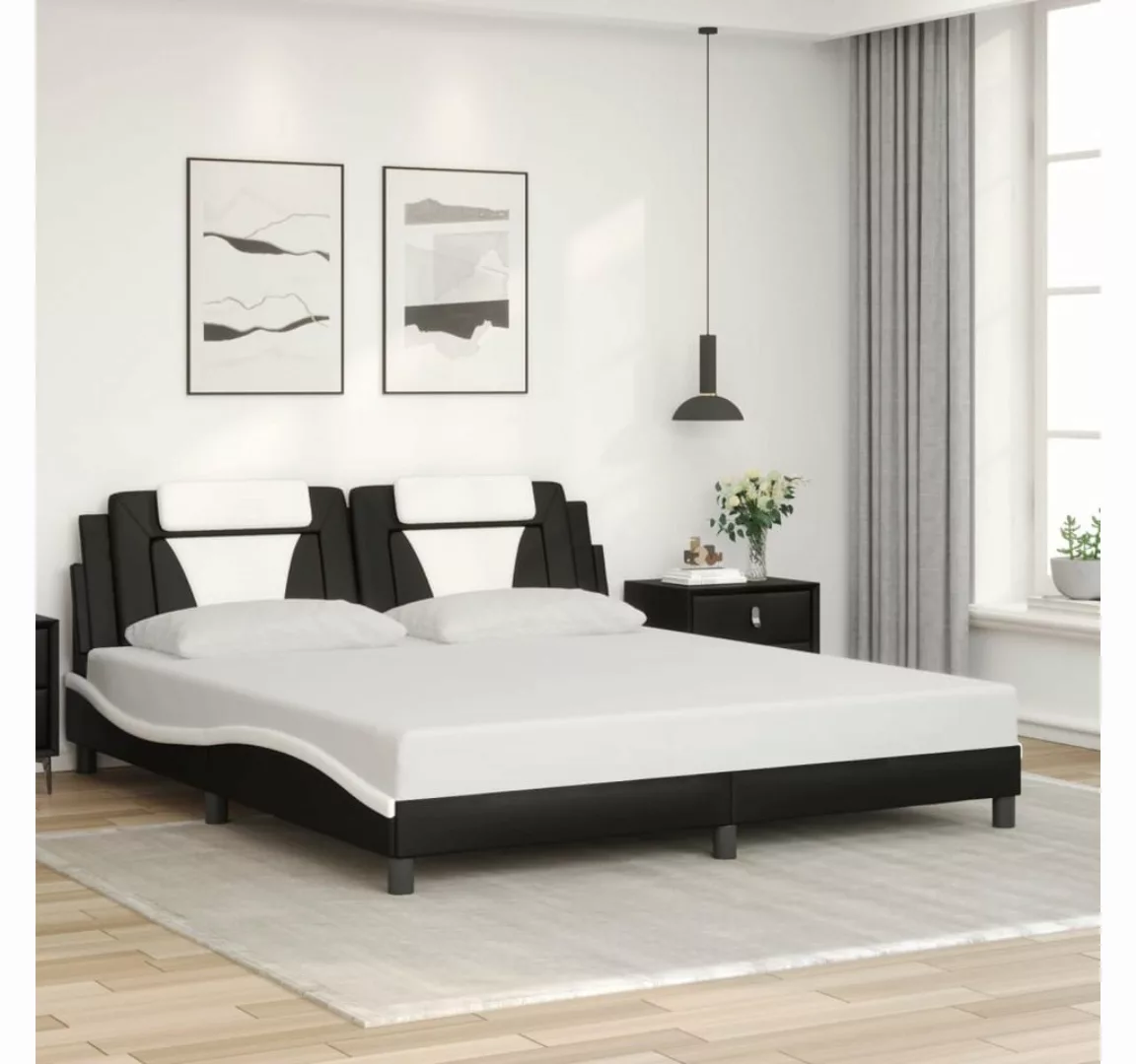 vidaXL Bett, Bettgestell mit Kopfteil Schwarz und Weiß 180x200 cm Kunstlede günstig online kaufen