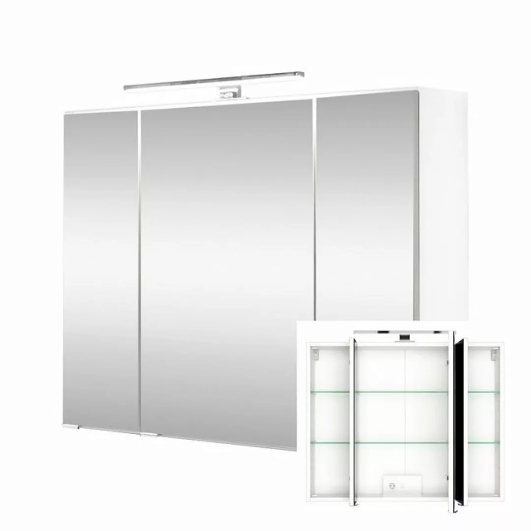 Badezimmer 3D Spiegelschrank 80 cm in weiß LAURIA-03 inkl. LED Beleuchtung, günstig online kaufen