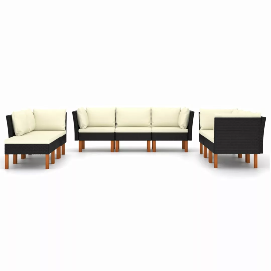 9-tlg. Garten-lounge-set Mit Kissen Poly Rattan Schwarz günstig online kaufen