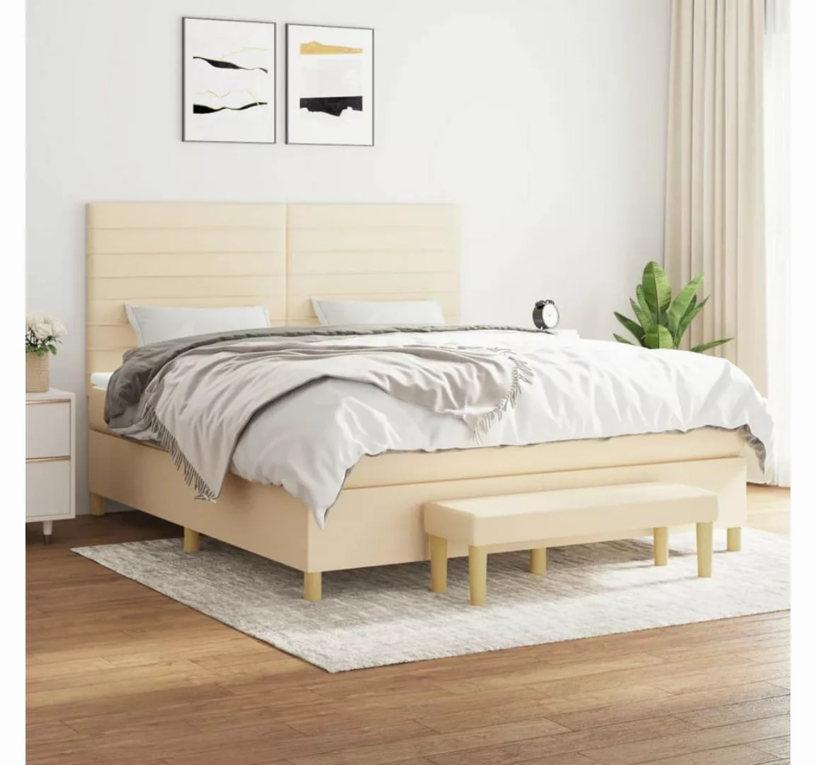 vidaXL Boxspringbett Boxspringbett mit Matratze Creme 160x200 cm Stoff Bett günstig online kaufen