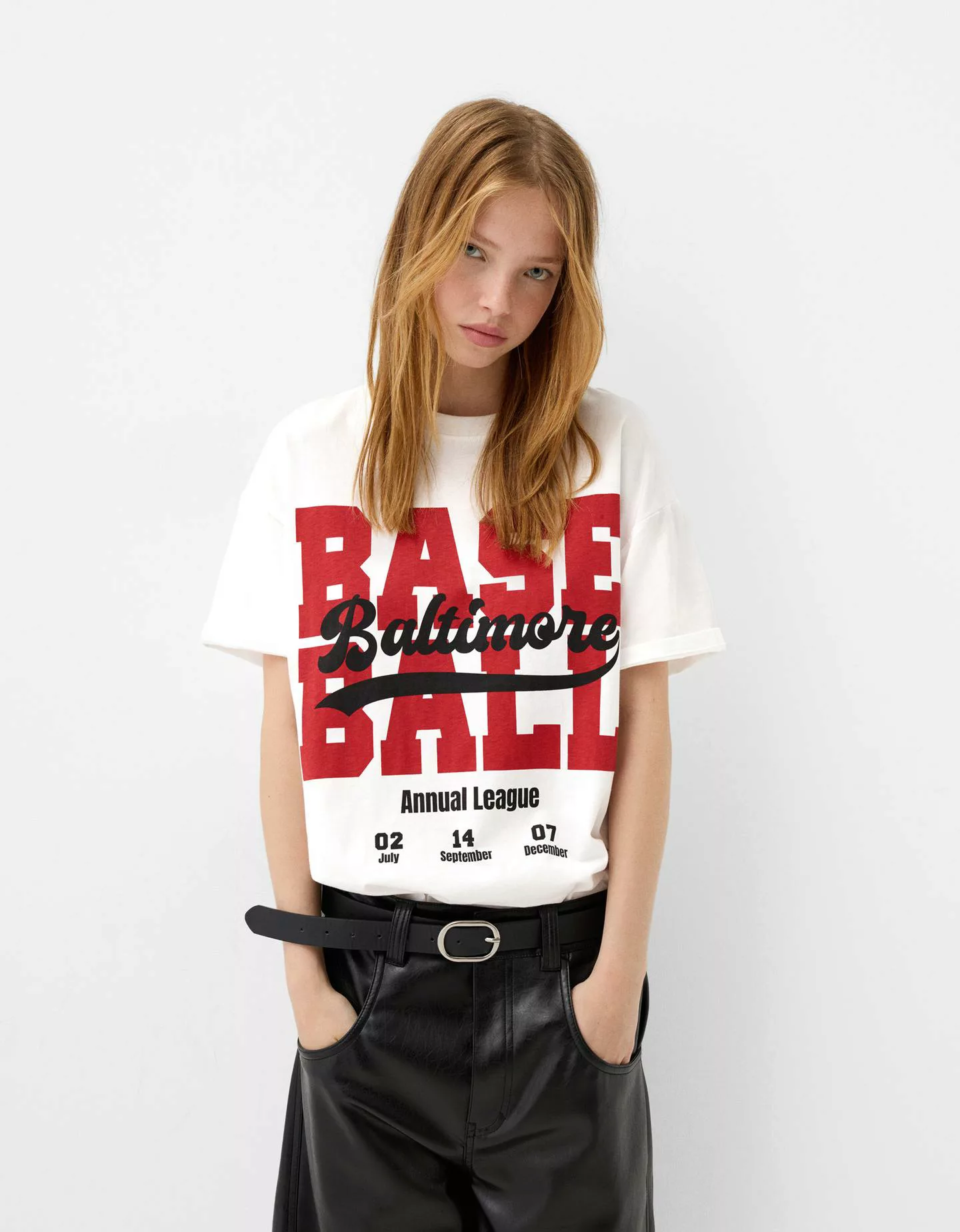 Bershka T-Shirt Oversize Print Damen M Rohweiß günstig online kaufen