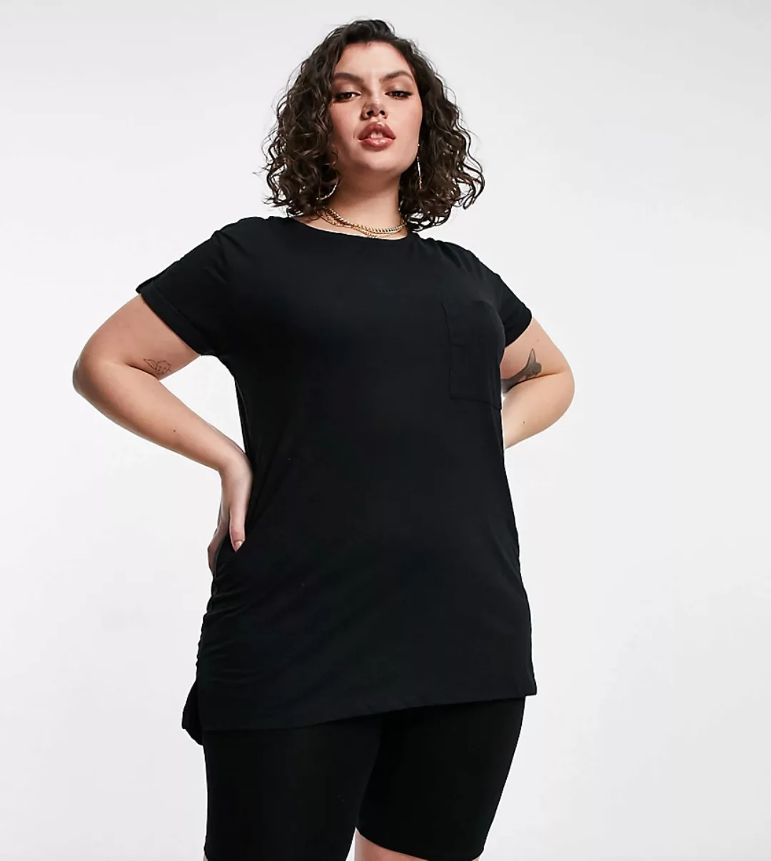 Yours – T-Shirt mit Vordertasche in Schwarz günstig online kaufen