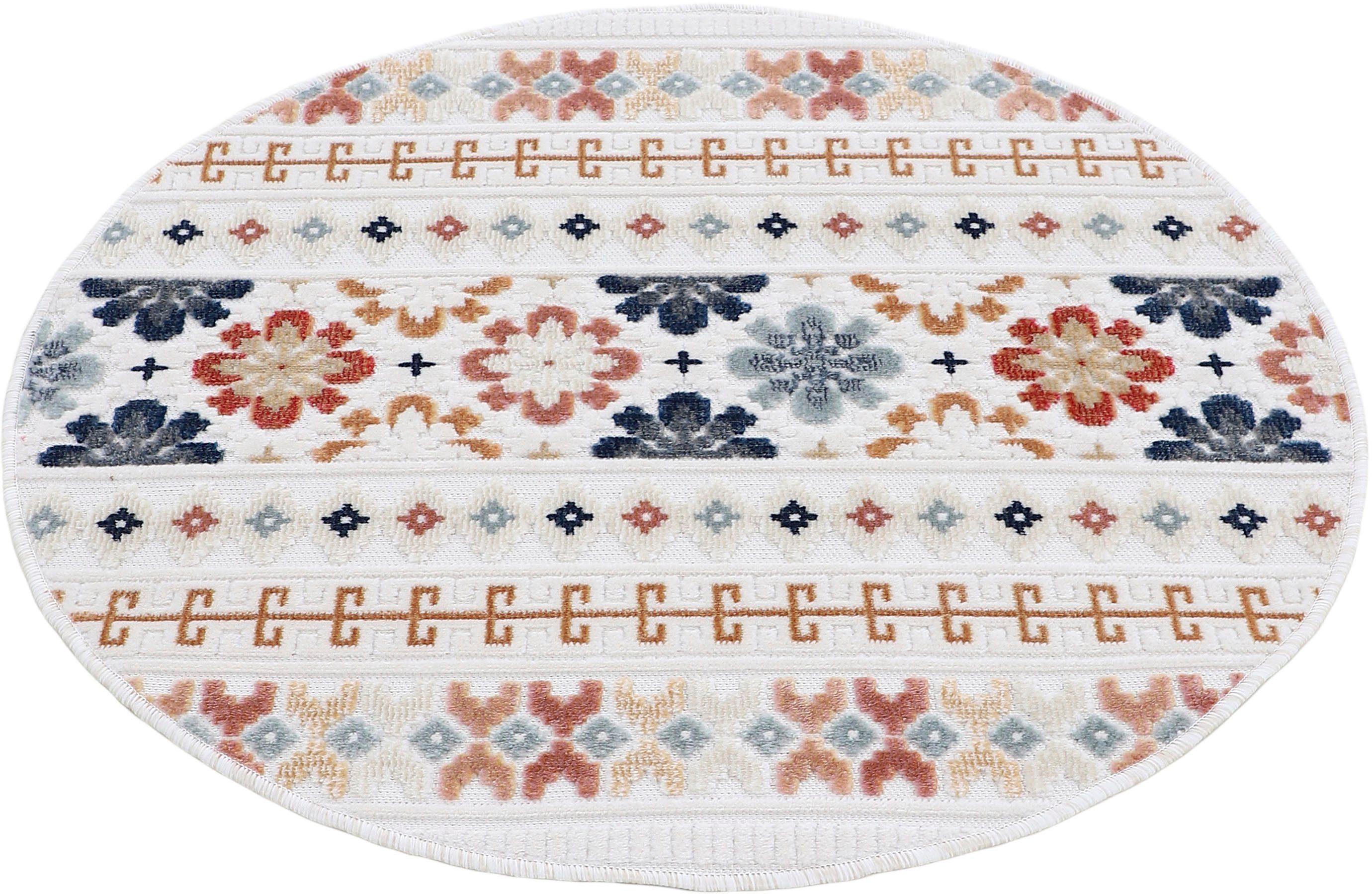 carpetfine Teppich »Deja 103«, rund, 4 mm Höhe, robustes Flachgewebe, Motiv günstig online kaufen