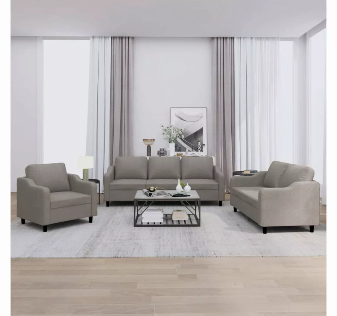 vidaXL Sofa Sofagarnitur Set mit Kissen Stoff, 3-tlg., Taupe günstig online kaufen