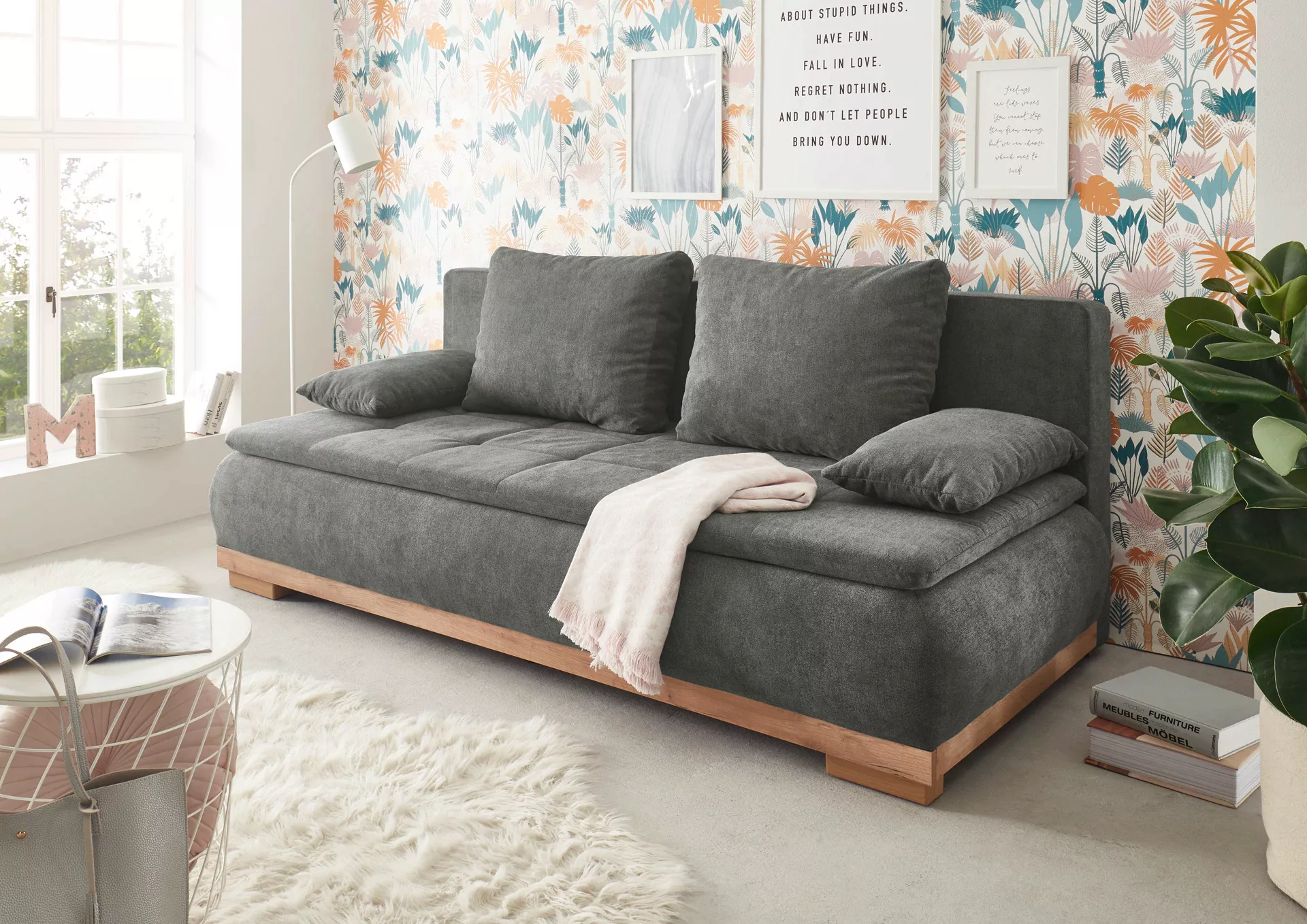 ED EXCITING DESIGN Schlafsofa "Mila", mit Bettkasten & 2 Armlehnenkissen günstig online kaufen
