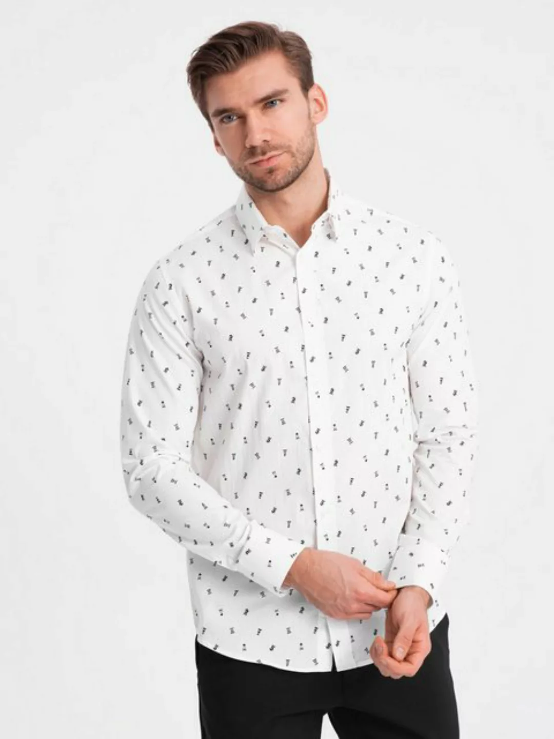 OMBRE Langarmhemd Gemustertes Herrenhemd aus Baumwolle SLIM FIT günstig online kaufen