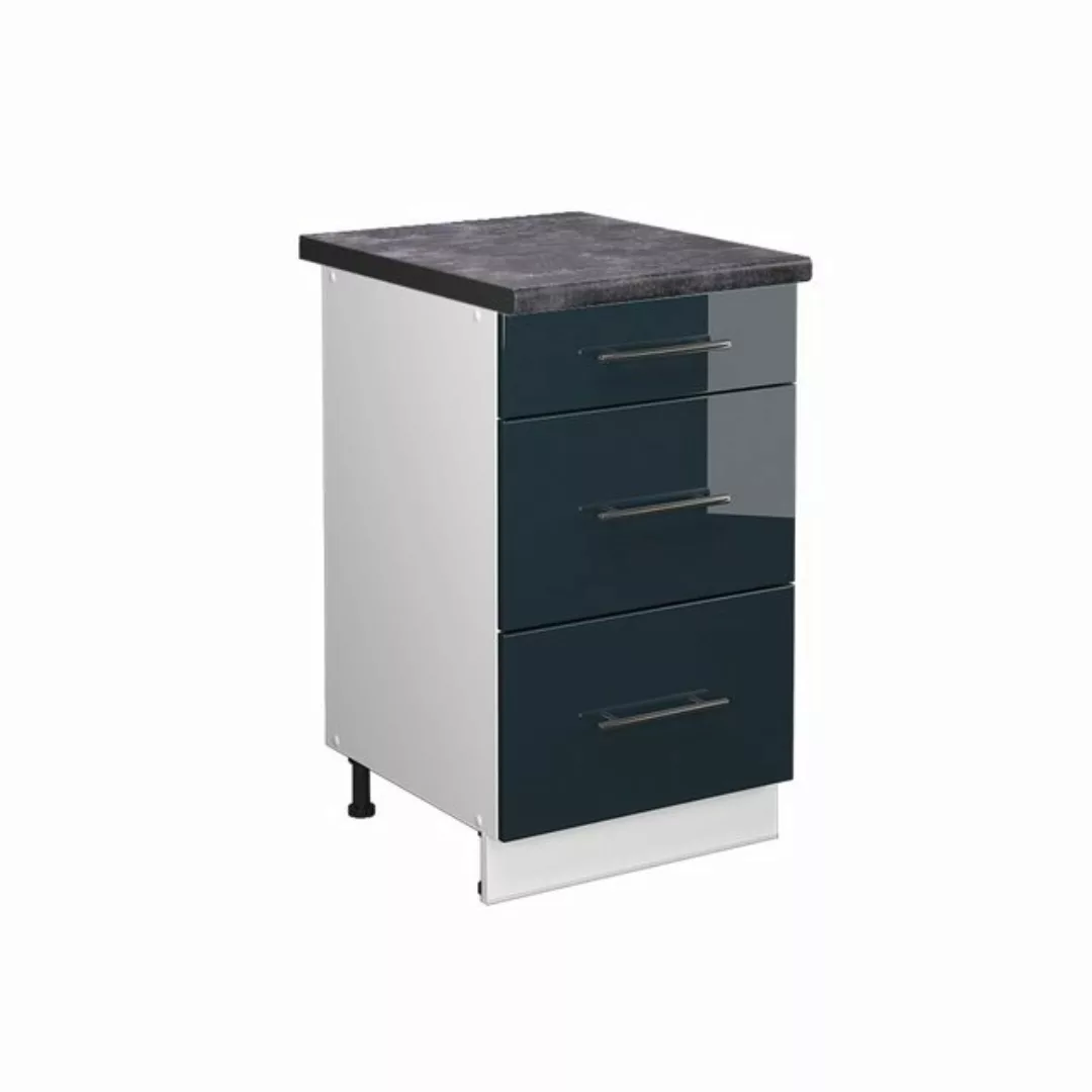 Vicco Unterschrank Fame-Line, Dunkelblau Hochglanz/Anthrazit, 80 cm mit 3 S günstig online kaufen