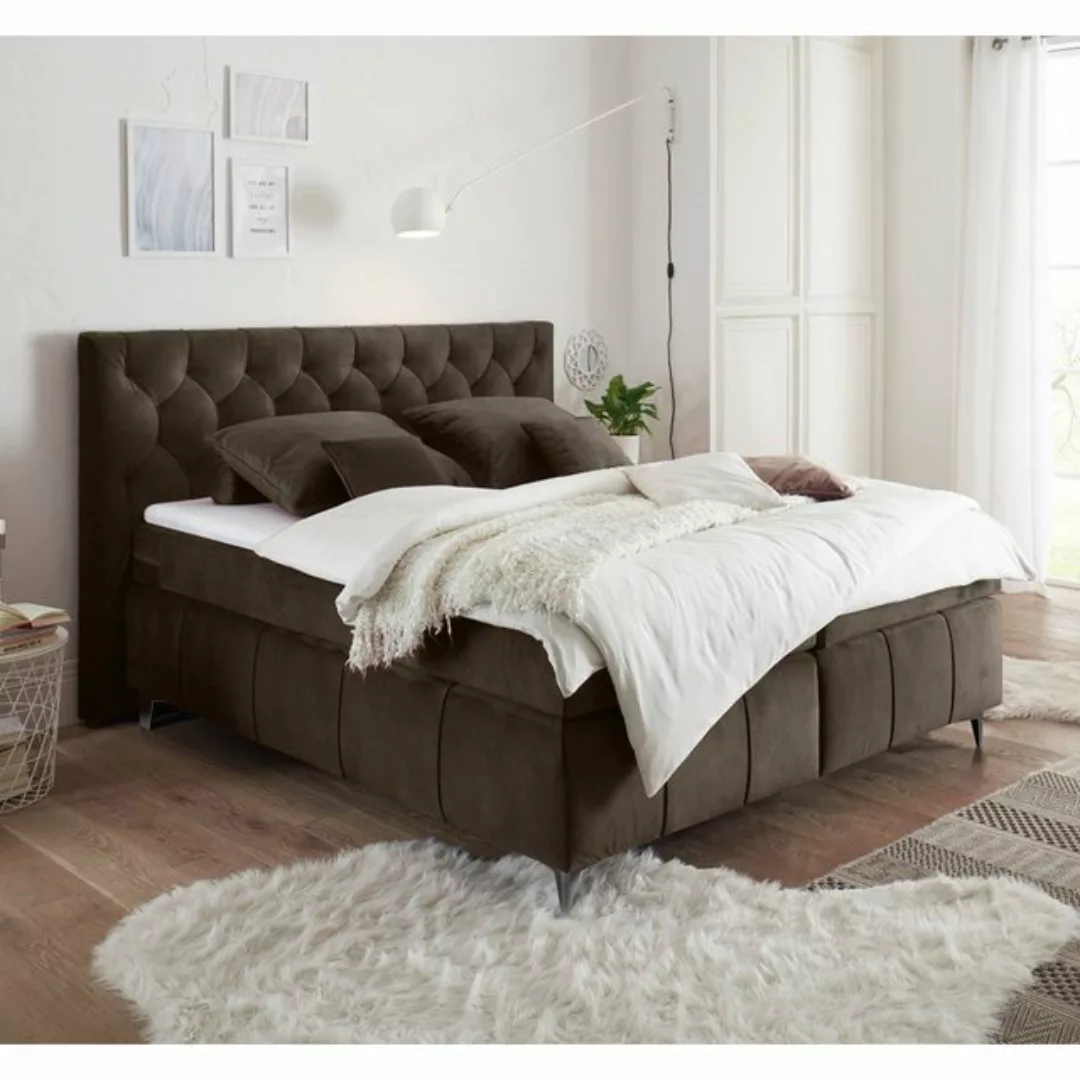 Lomadox Boxspringbett PETARE-09, Bett 180x200 cm braun Härtegrad H2 inkl. T günstig online kaufen