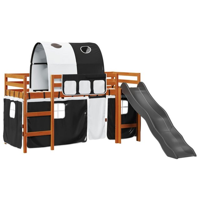 vidaXL Bett, Kinderhochbett mit Tunnel Weiß & Schwarz 90x200 cm Kiefernholz günstig online kaufen