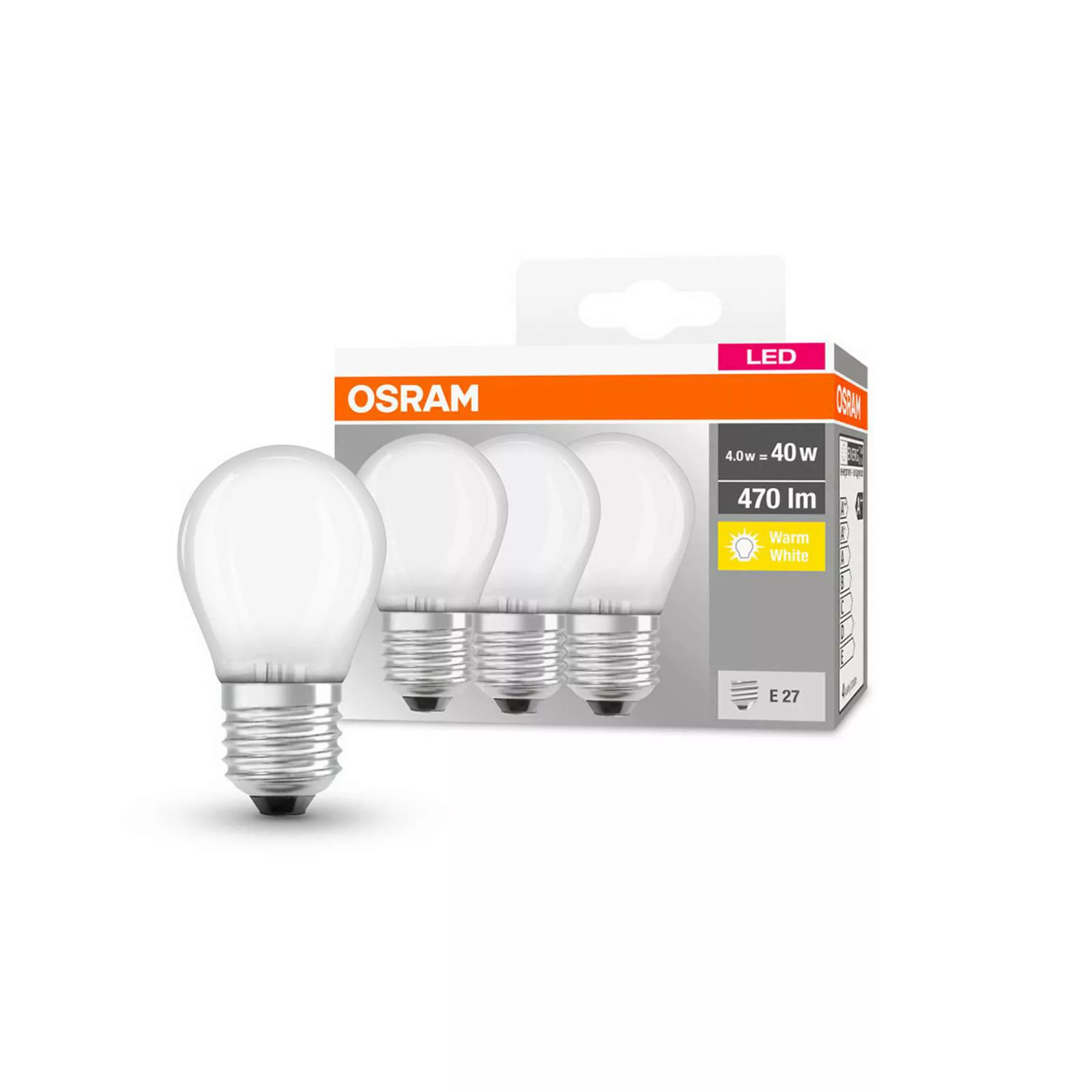 OSRAM LED-Tropfen E27 P40 4W 2.700K 470lm matt 3er günstig online kaufen