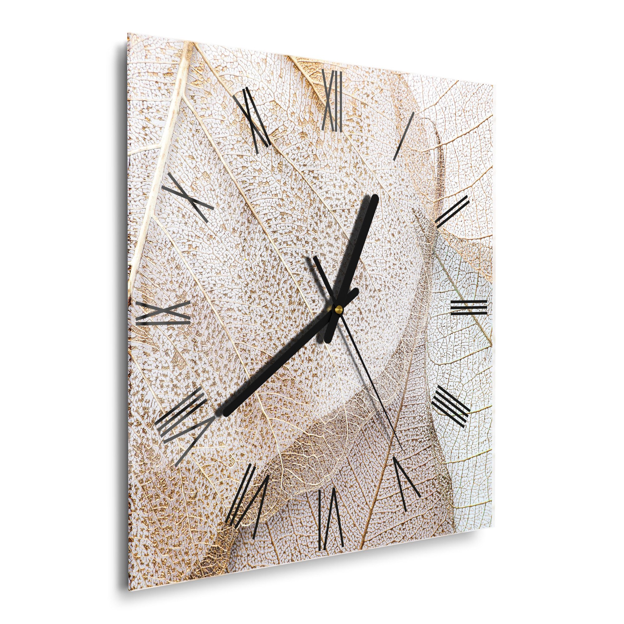 DEQORI Wanduhr 'Zarte Blattstrukturen' (Glas Glasuhr günstig online kaufen