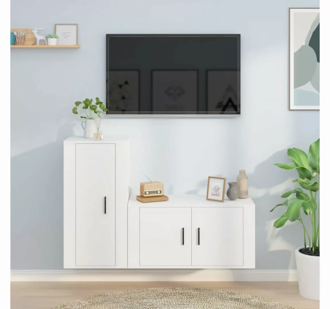 vidaXL TV-Schrank 2-tlg TV-Schrank-Set Weiß Holzwerkstoff TV-Lowboard Ferns günstig online kaufen