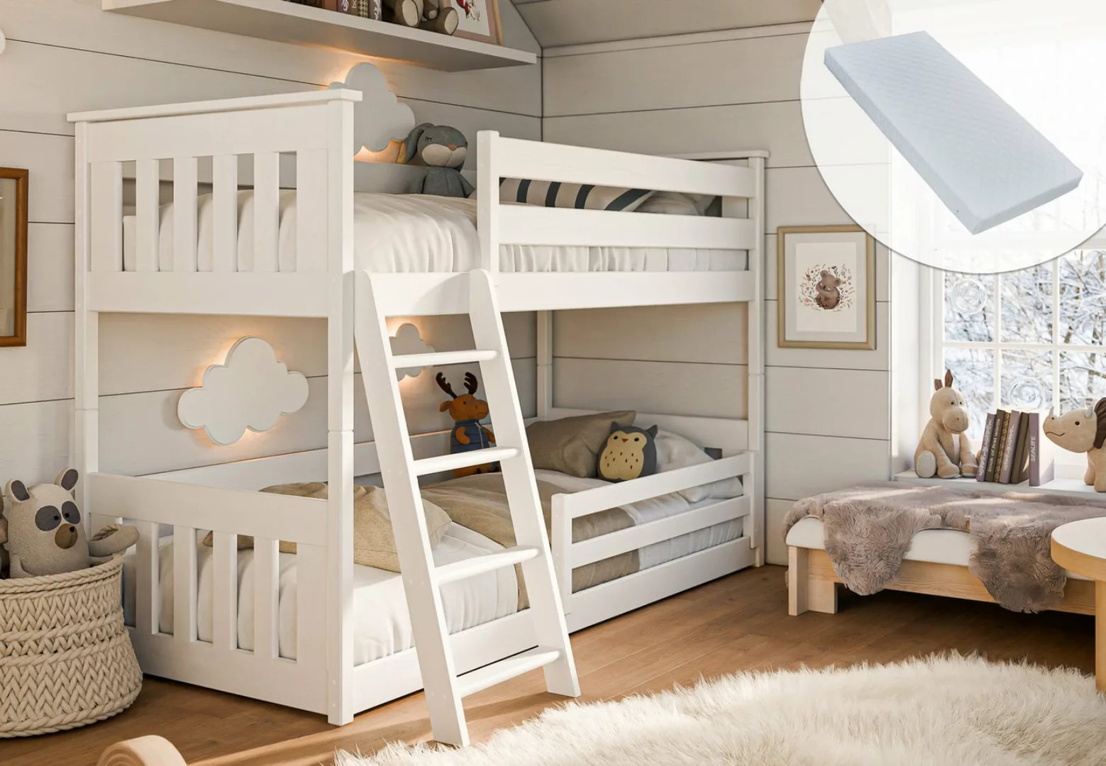 Kids Collective Etagenbett Kinderbett 90x200 cm mit Rausfallschutz & zwei L günstig online kaufen