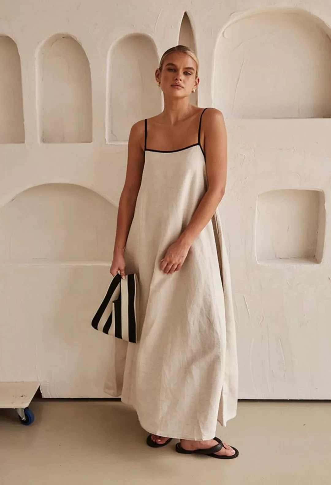 SEGUEN Sommerkleid Mode Clashing Colours Baumwolle Leinen Halter Kleid (Läs günstig online kaufen