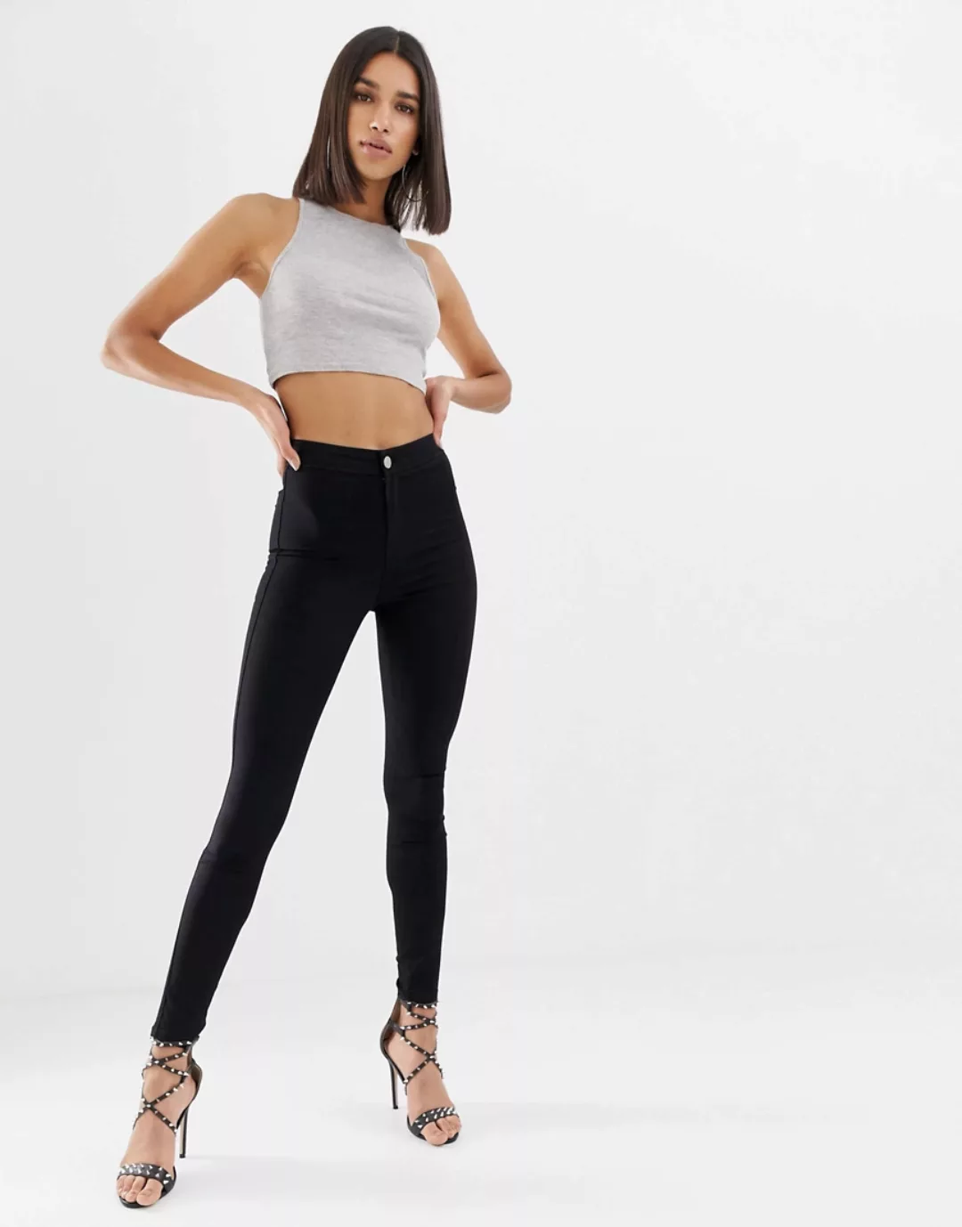 ​​​​​​​ASOS DESIGN – Rivington – Jeans-Jeggings in reinem Schwarz günstig online kaufen