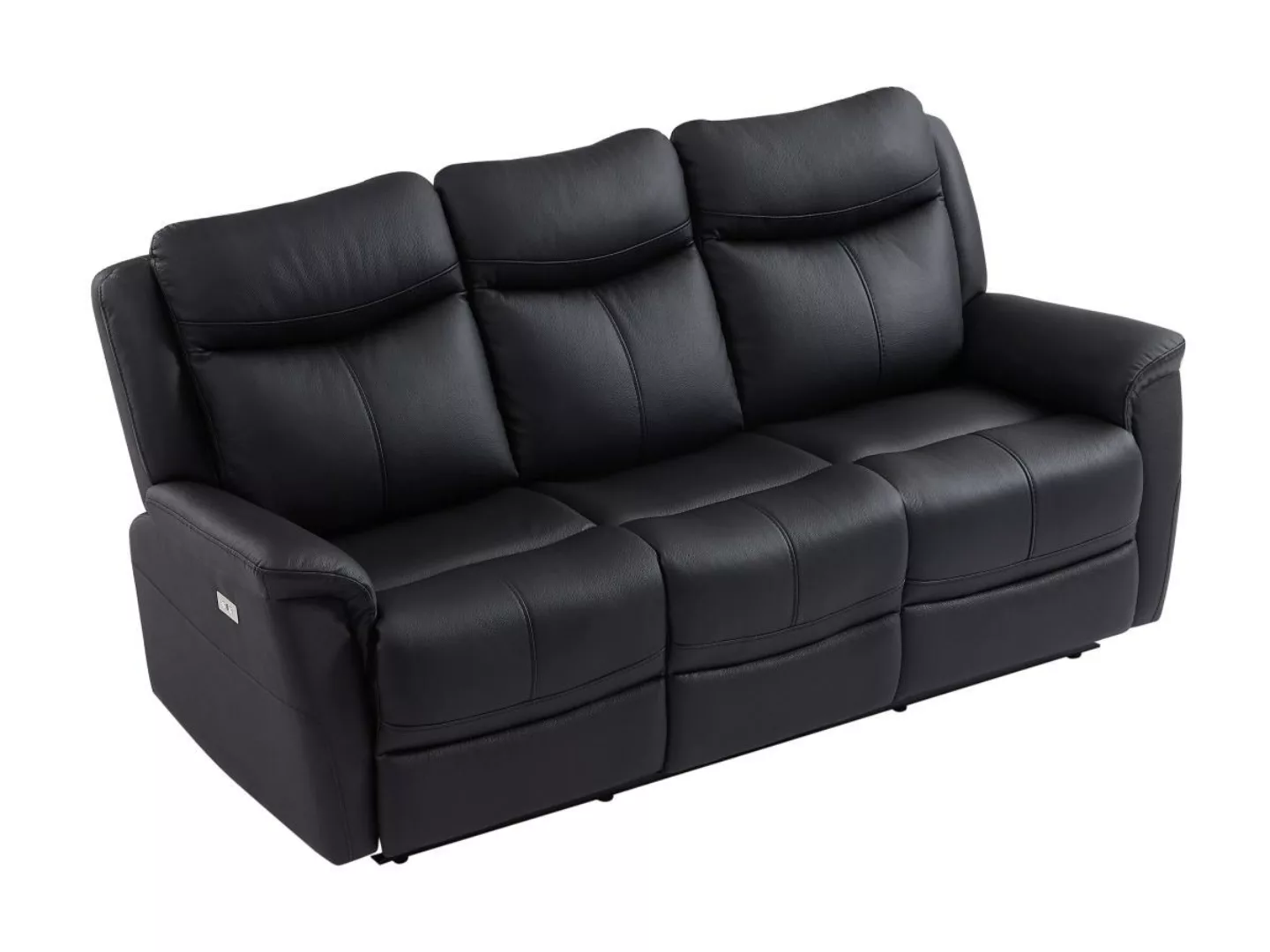 Relaxsofa 3-Sitzer elektrisch - Rindsleder - Schwarz - NOMAJO günstig online kaufen